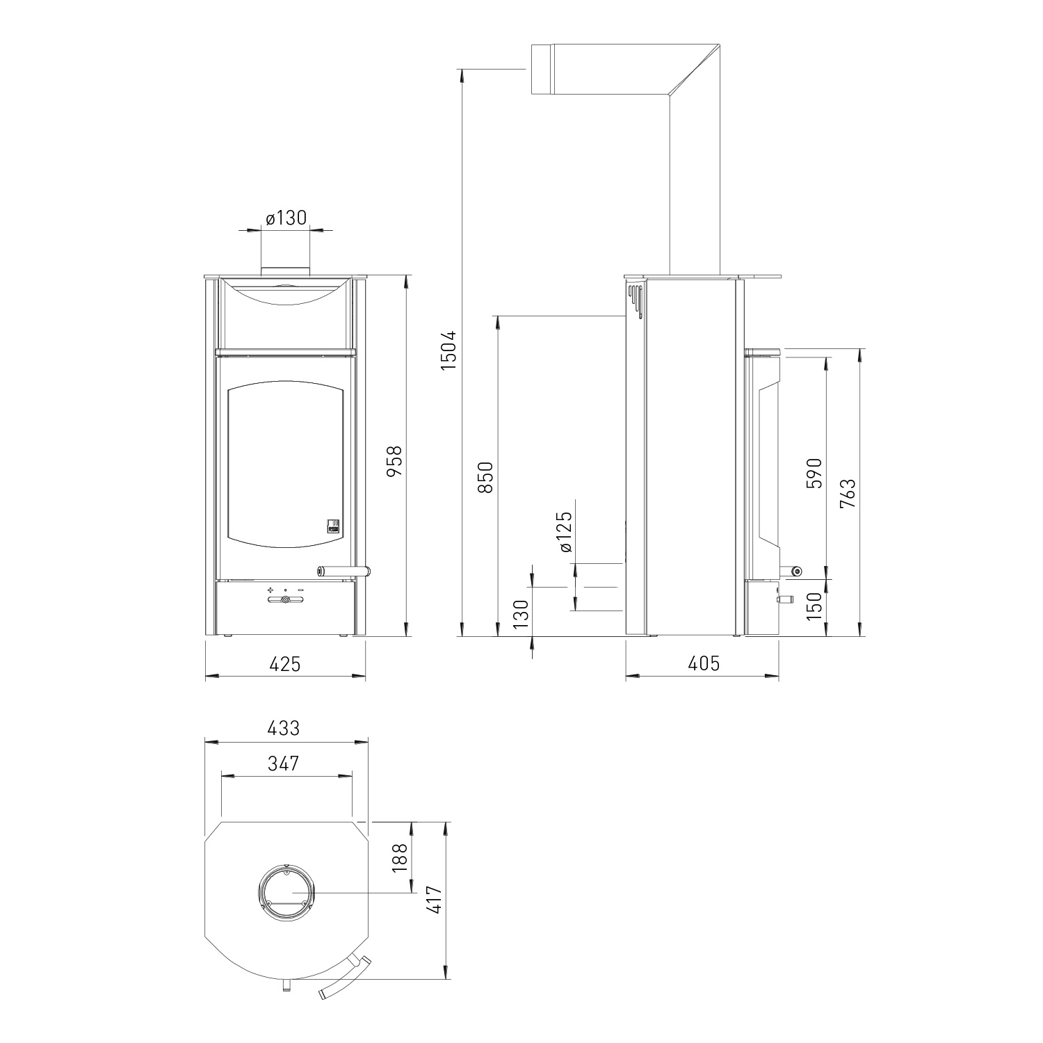 Austroflamm Flok 2.0 Kaminofen Stahl Schwarz, RR oben