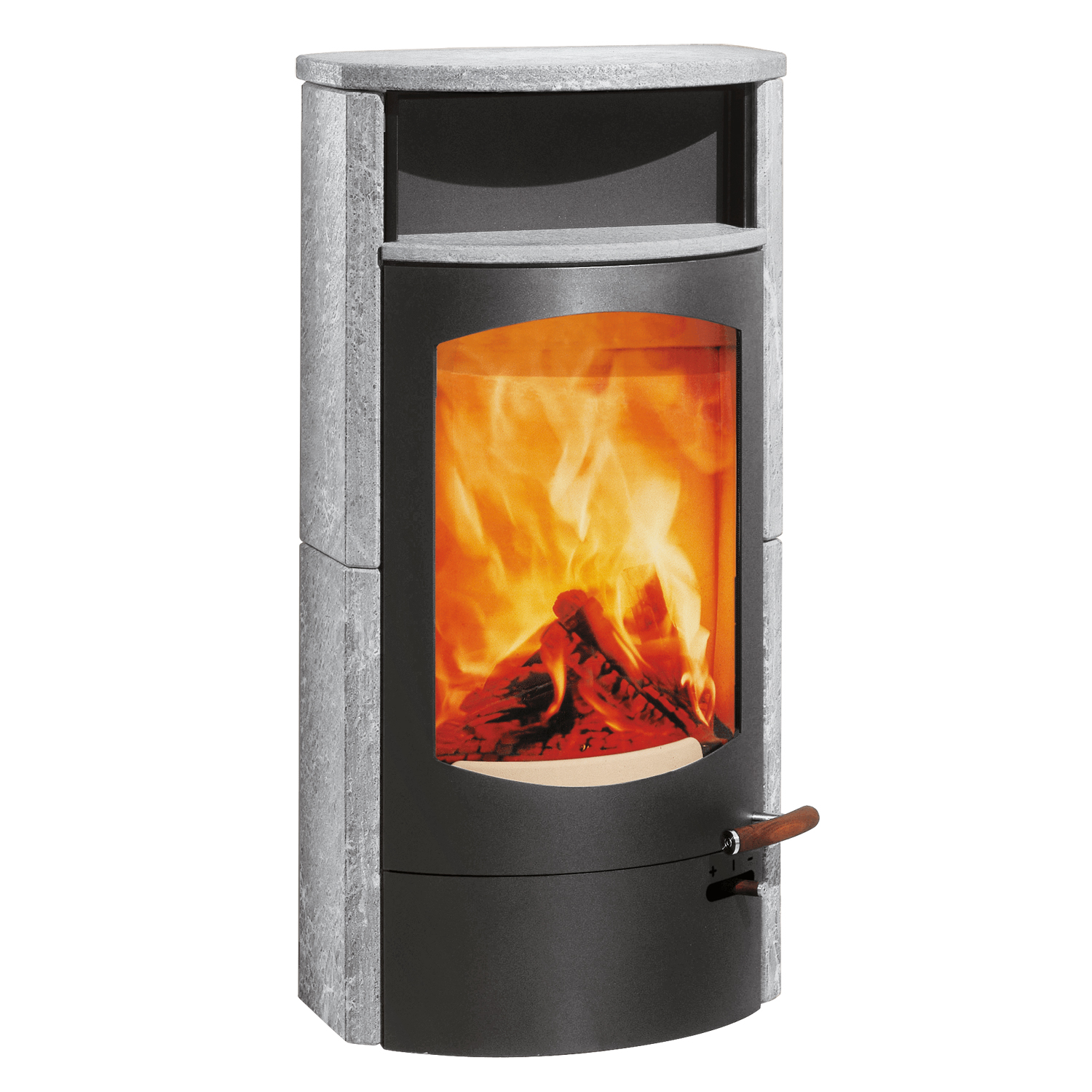 Austroflamm Koko 2.0 Kaminofen Speckstein, Warmhaltefach Speckstein, Topplatte Speckstein, RRA hinten + 1 m³ Kaminholz gratis