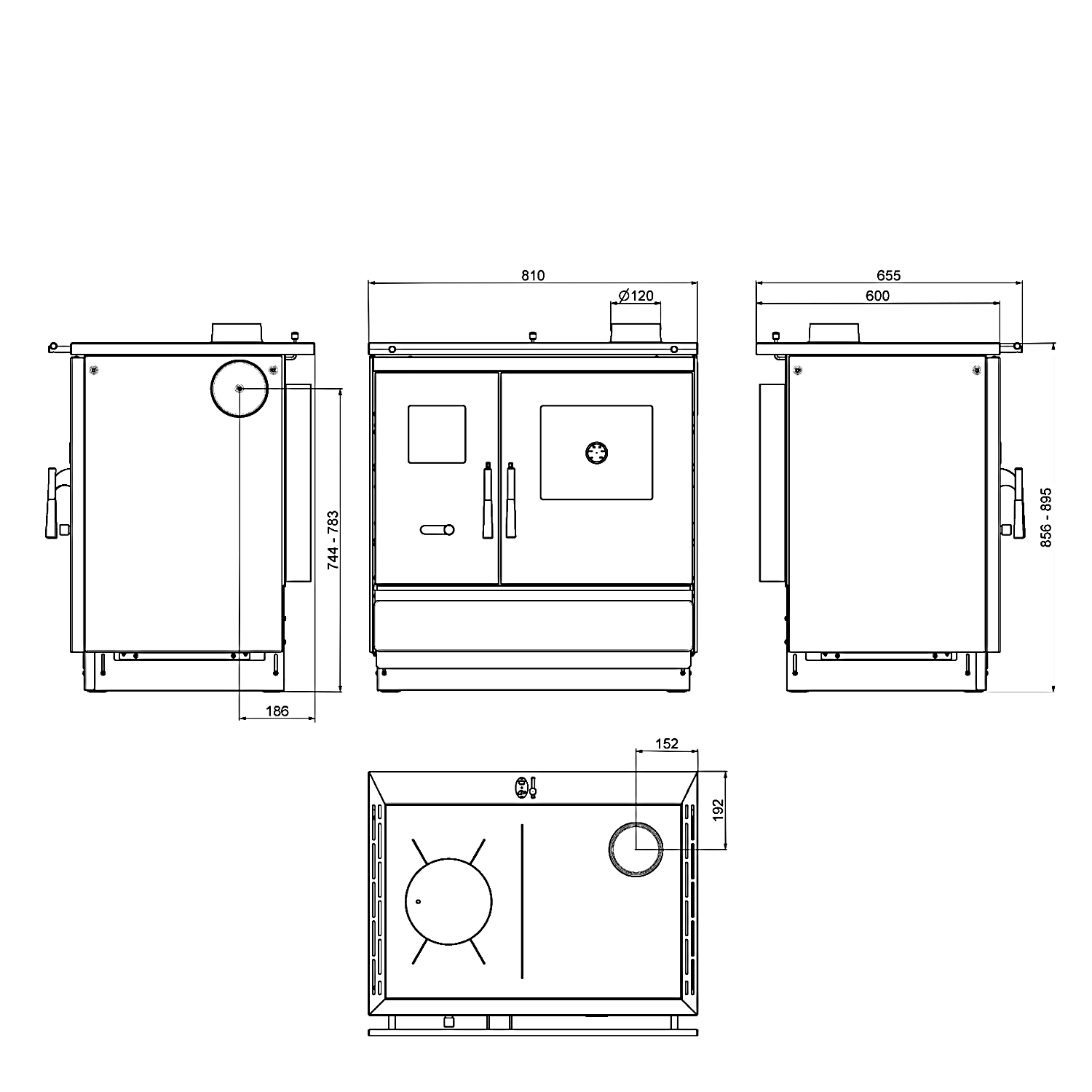 Haas+Sohn Küchenofen HSH 81 anthrazit rechts, Stahlkochplatte