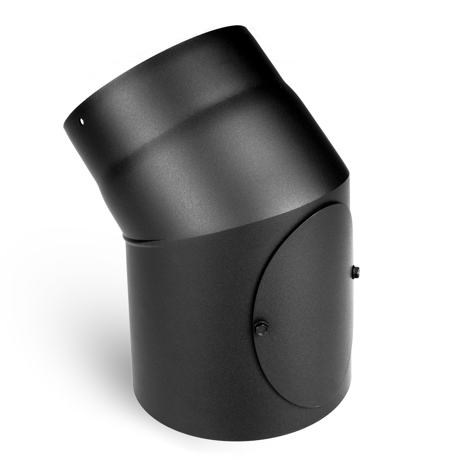 Raik Basic Rauchrohrbogen 130mm schwarz 45° mit Tür für Rauchrohr / Ofenrohr