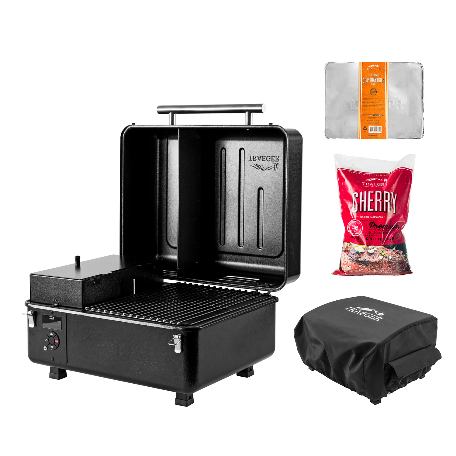 Traeger RANGER Pellet Grill inkl. Abdeckhaube, Ablaufblech-Schutzfolie + Hartholz Pellets Cherry 9 kg Traeger RANGER Pellet Grill inkl. Abdeckhaube, Ablaufblech-Schutzfolie + Hartholz Pellets Cherry 9 kg