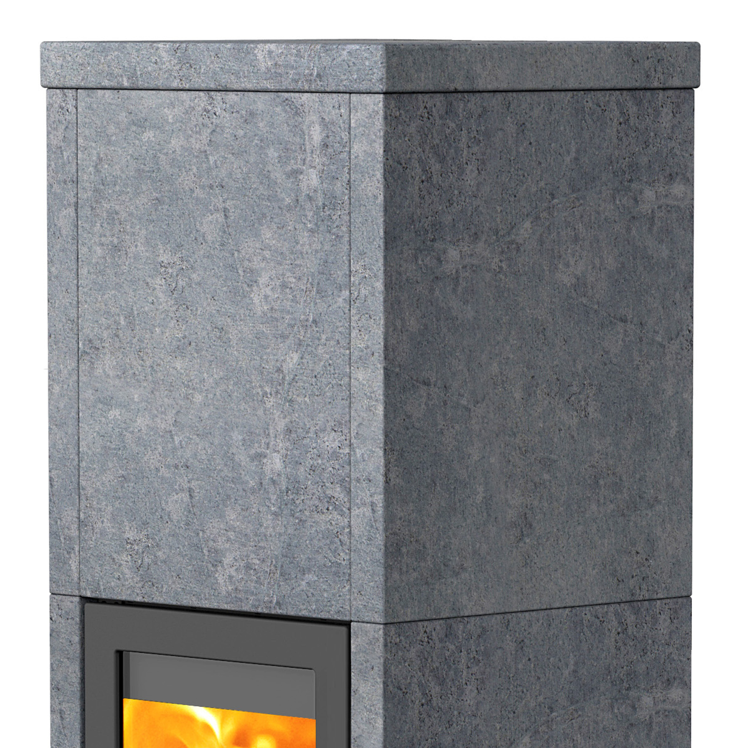 Lotus QM40 Kaminofen Speckstein, Tür Grau, Rauchabgang hinten Lotus QM40 Kaminofen Speckstein, Tür Grau, Rauchabgang hinten