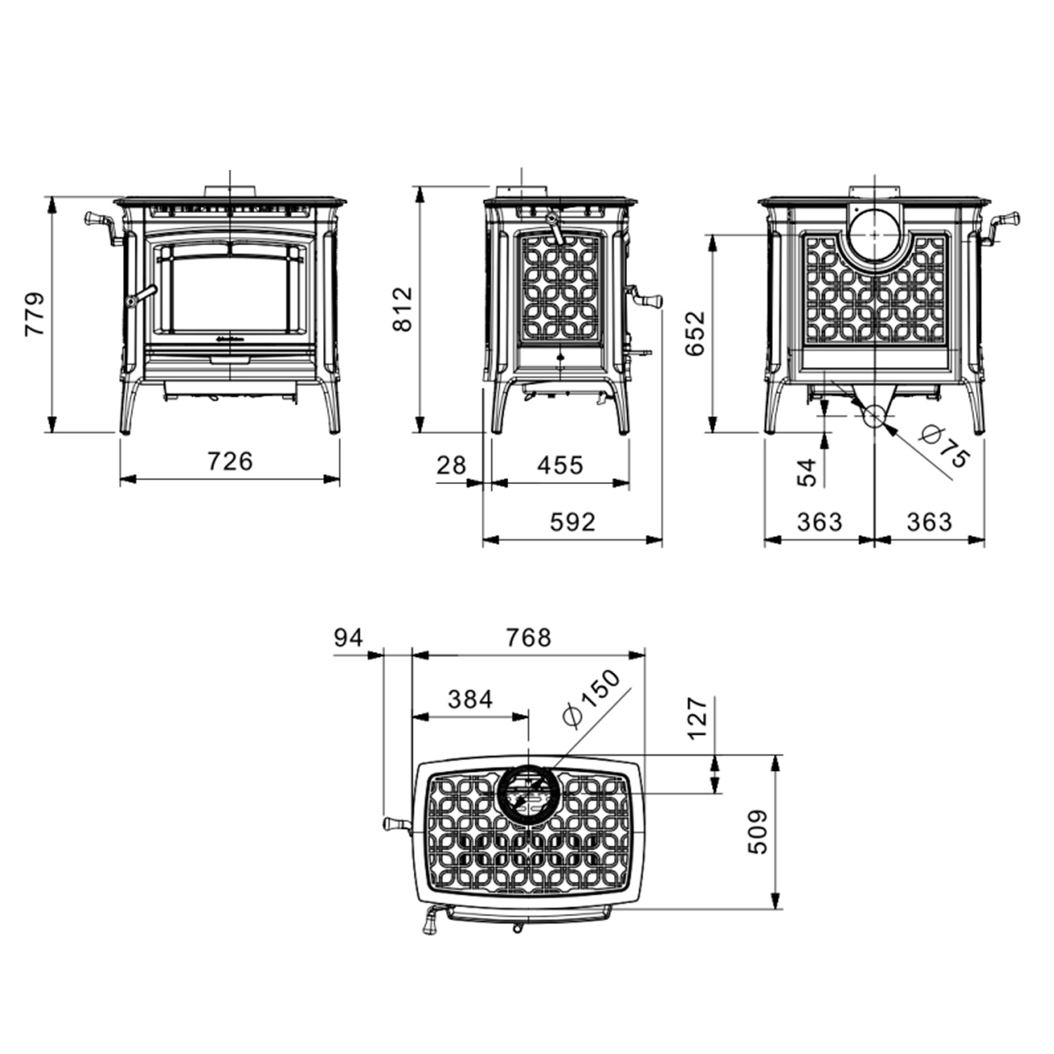 Hergom Manchester Kaminofen 12,5 kW Gusseisen Schwarz Version 2.0