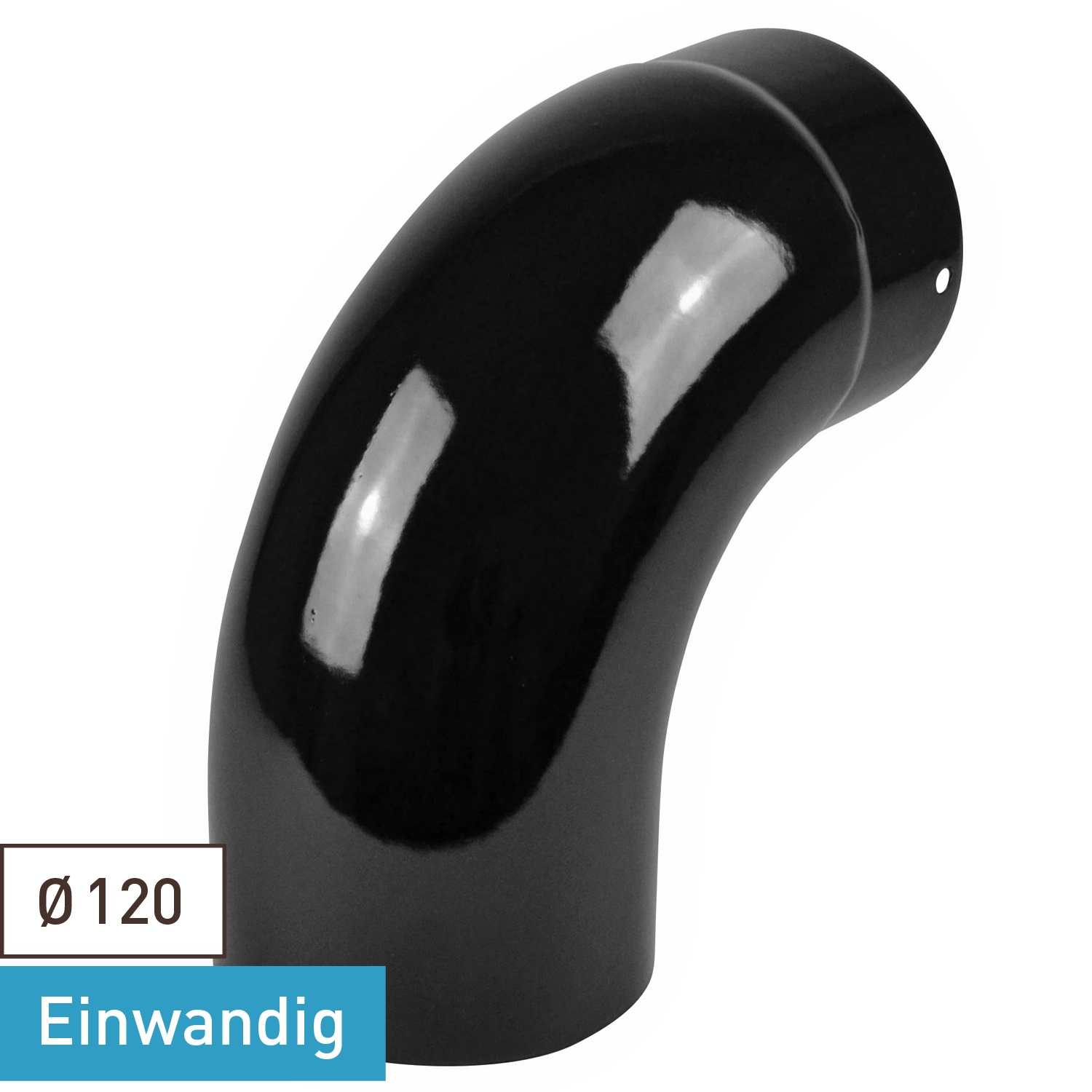 Raik Rauchrohrbogen / Ofenrohrbogen Emaille 120mm - 90° Bogen glatt Schwarz