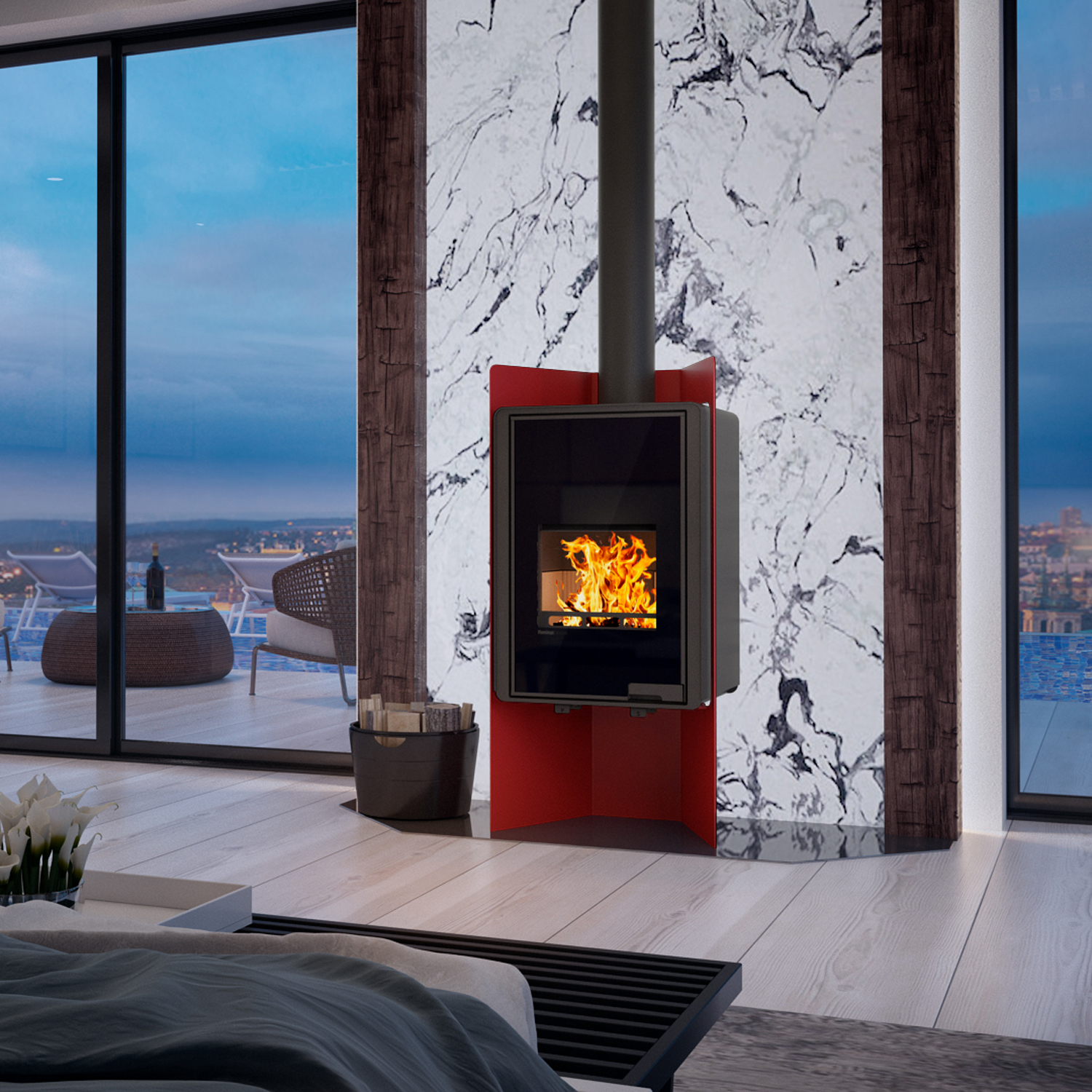 HS Flamingo Deluxe Pulau Kaminofen Rot