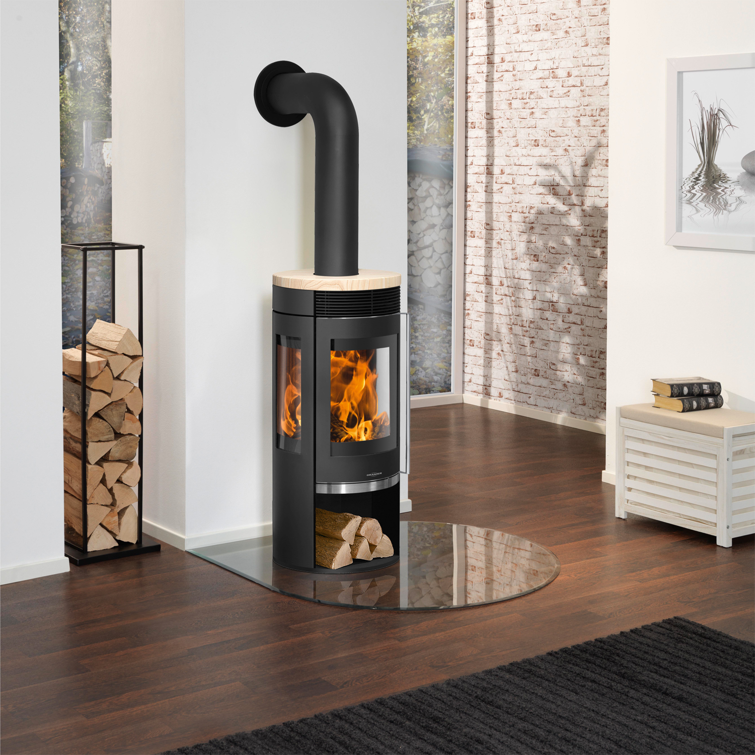 Oranier Rota TRE 2.0 Kaminofen Stahl Schwarz mit Sandstein-Abdeckplatte