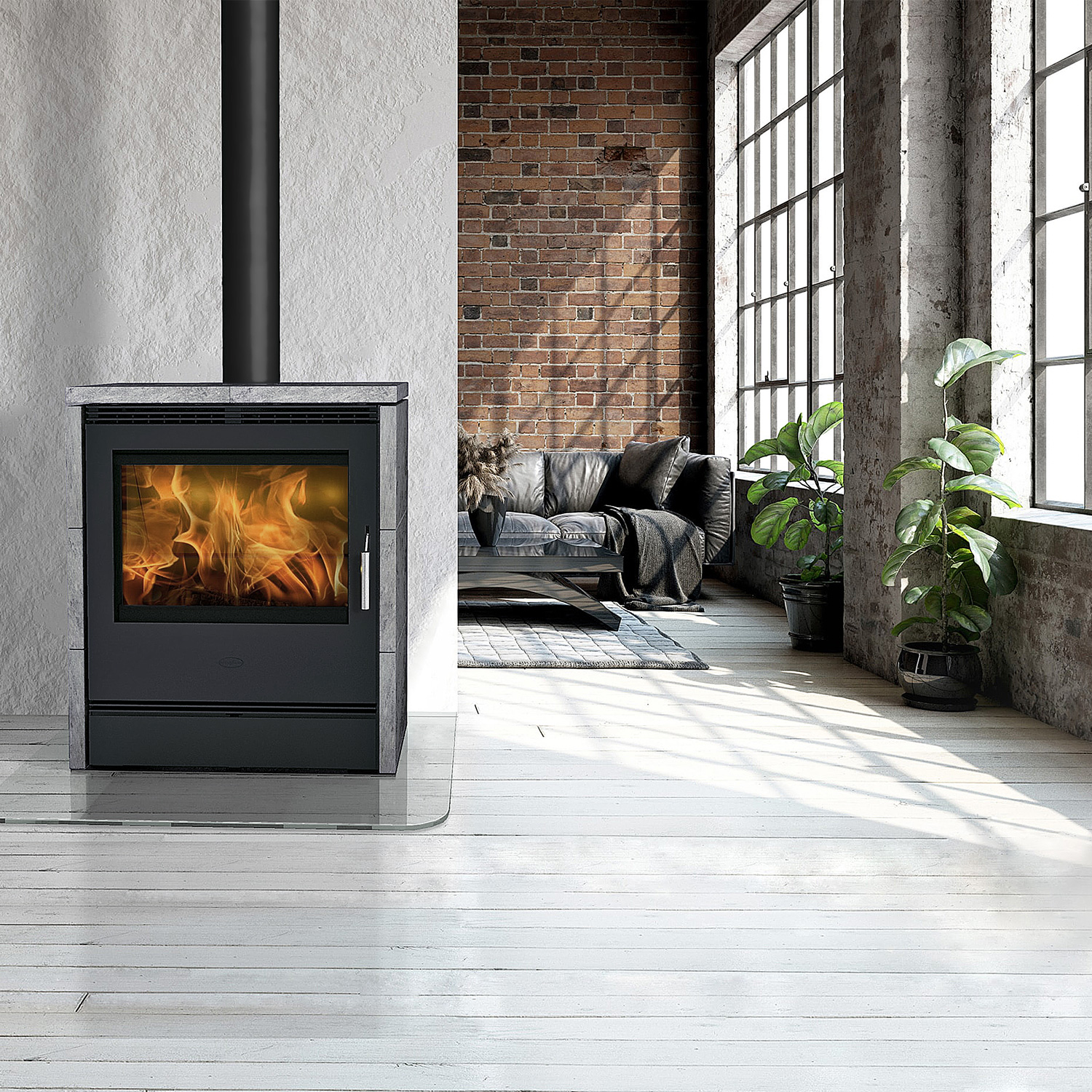 Fireplace Rönky Dauerbrandofen Stahl Gussgrau | Speckstein