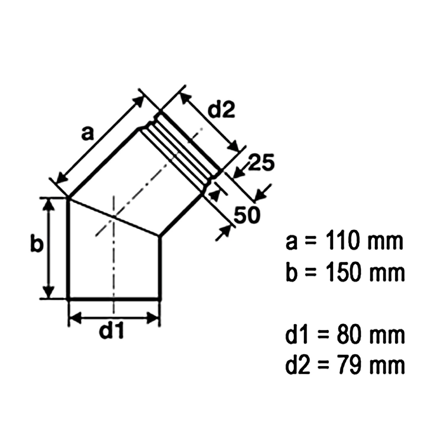 Raik Pelletrohr / Ofenrohr 80mm - 45° Bogen schwarz Raik Pelletrohr / Ofenrohr 80mm - 45° Bogen schwarz