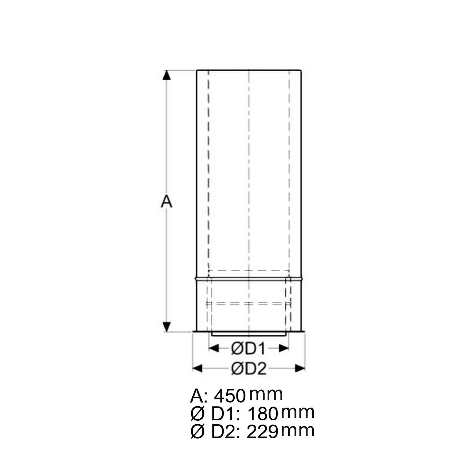 Schiedel Doppelwandfutter Ø180 gedämmt, kürzbar für ICS Ø200 mm doppelwandig glänzend