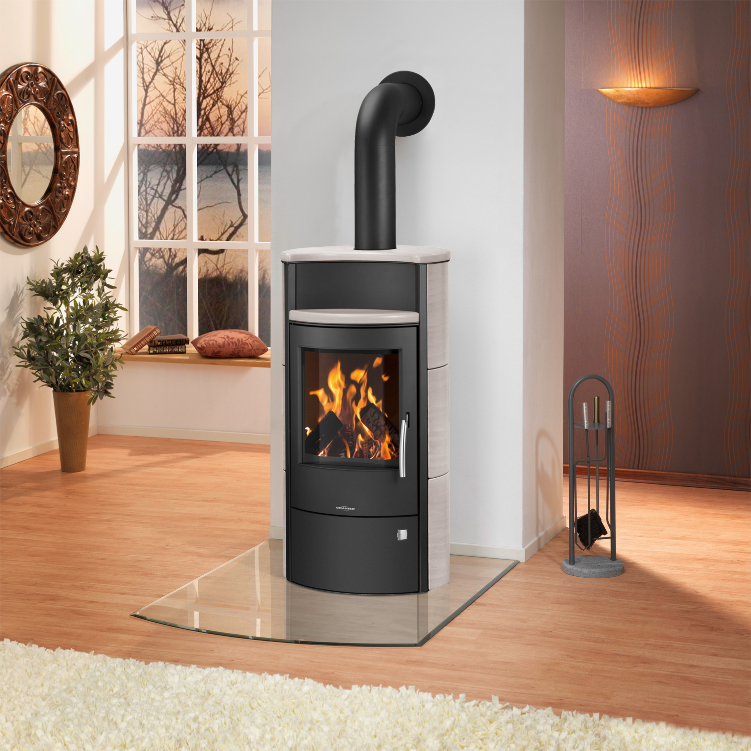 Oranier Pori 7 Kaminofen Stahl Schwarz / Kachel Freddo