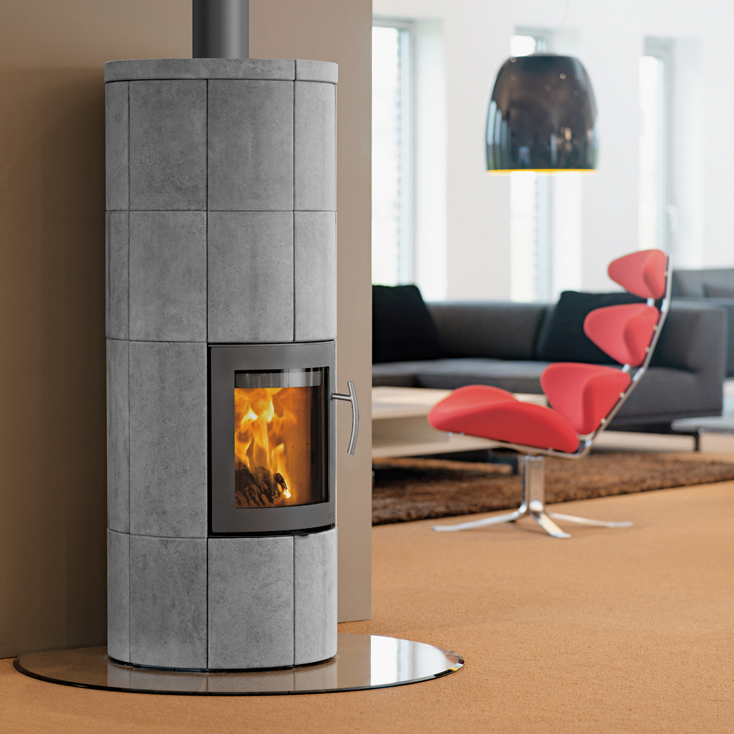 Lotus M2 Kaminofen Grau/ Speckstein, Rauchabgang oben