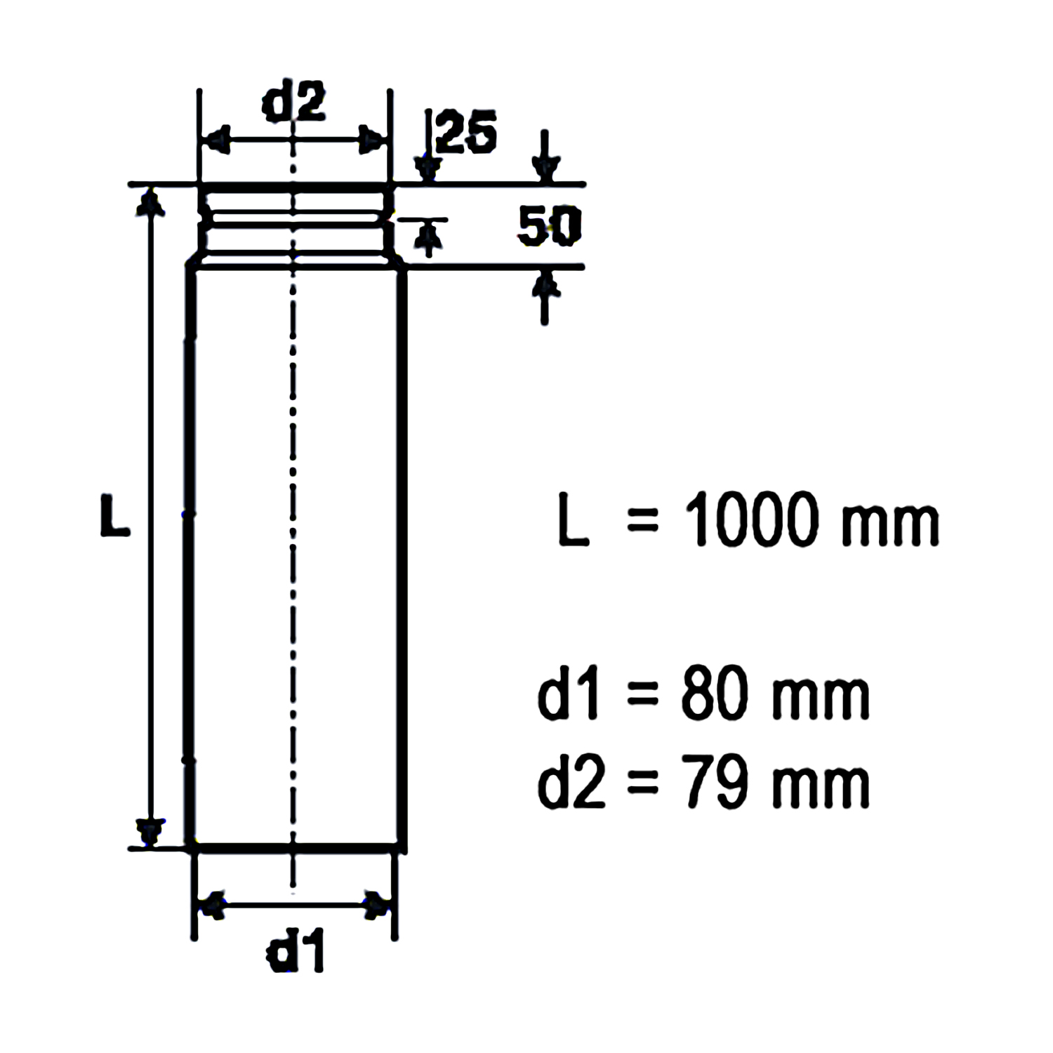 Raik Pelletrohr / Ofenrohr 80mm - 1000mm schwarz