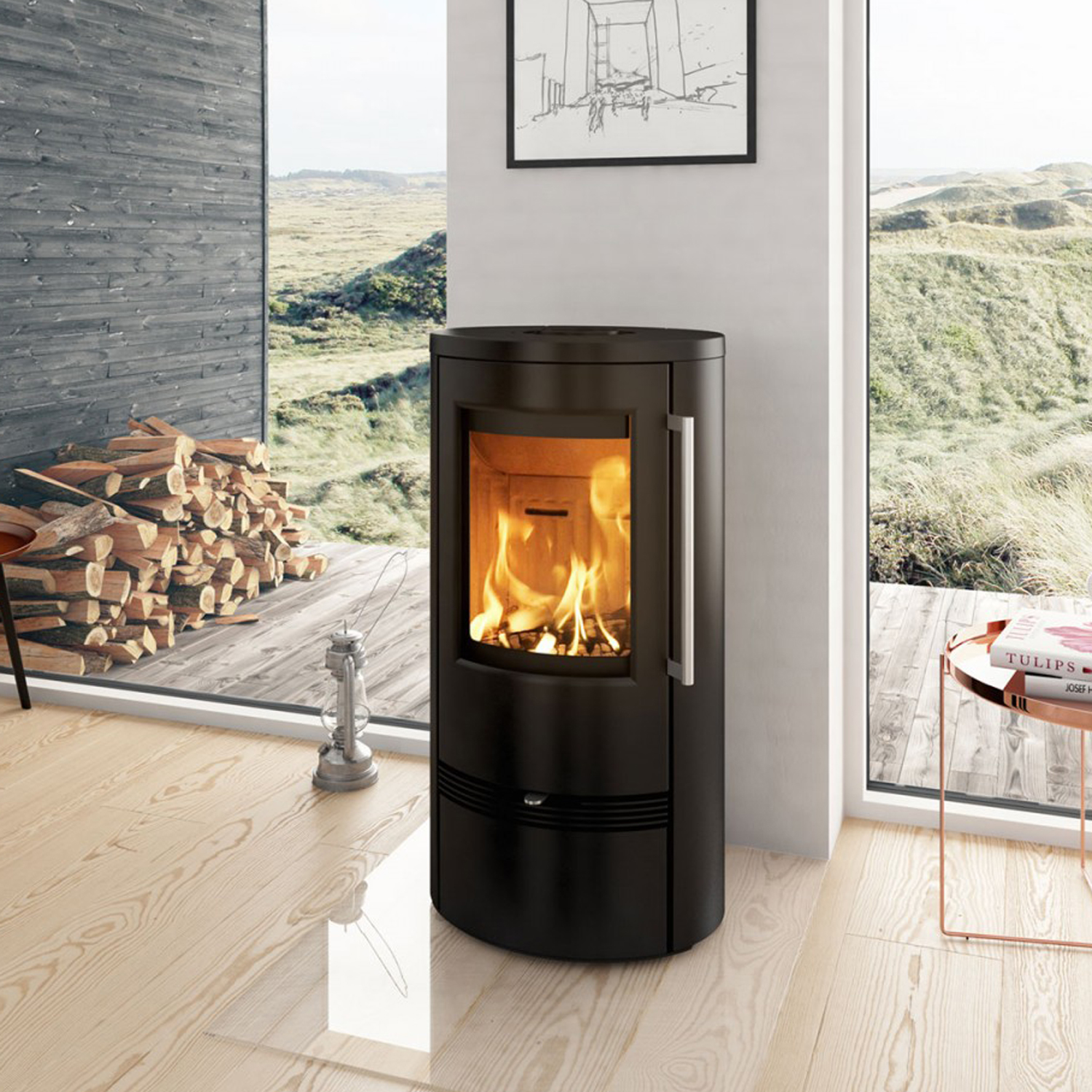 TermaTech TT21RL Kaminofen Stahl Schwarz Rauchrohr oben