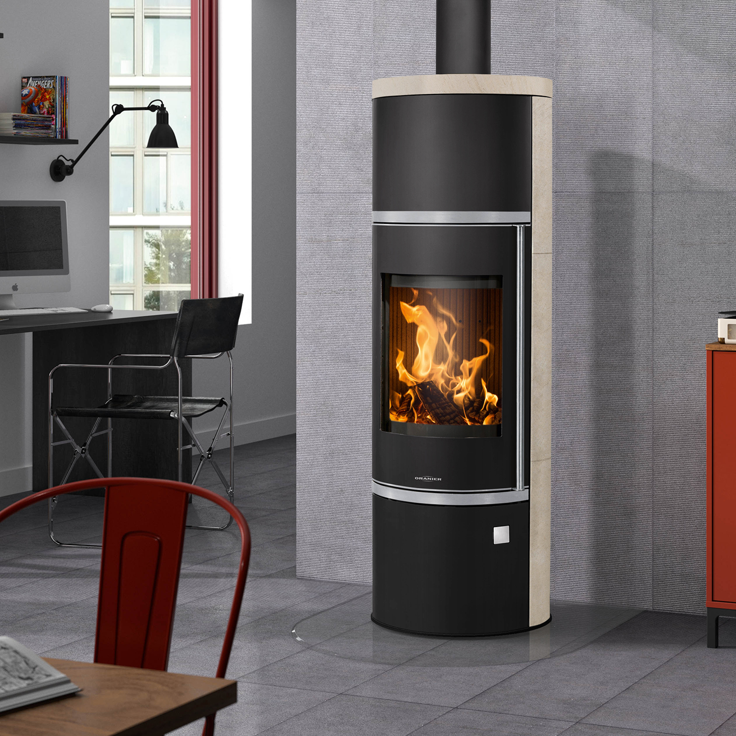 Oranier Corso W+ 2.0 Kaminofen Stahl Schwarz / Kalkstein Cream