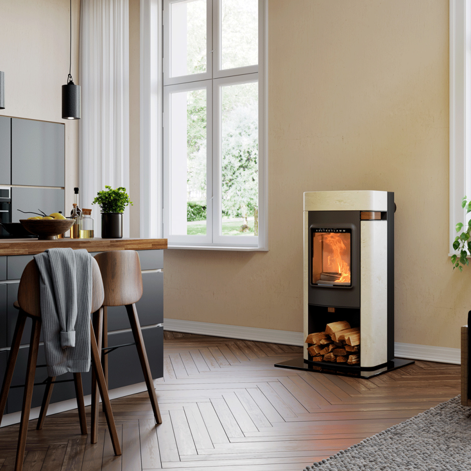 Austroflamm Elisabeth Kaminofen Naturstein Velvet Ivory