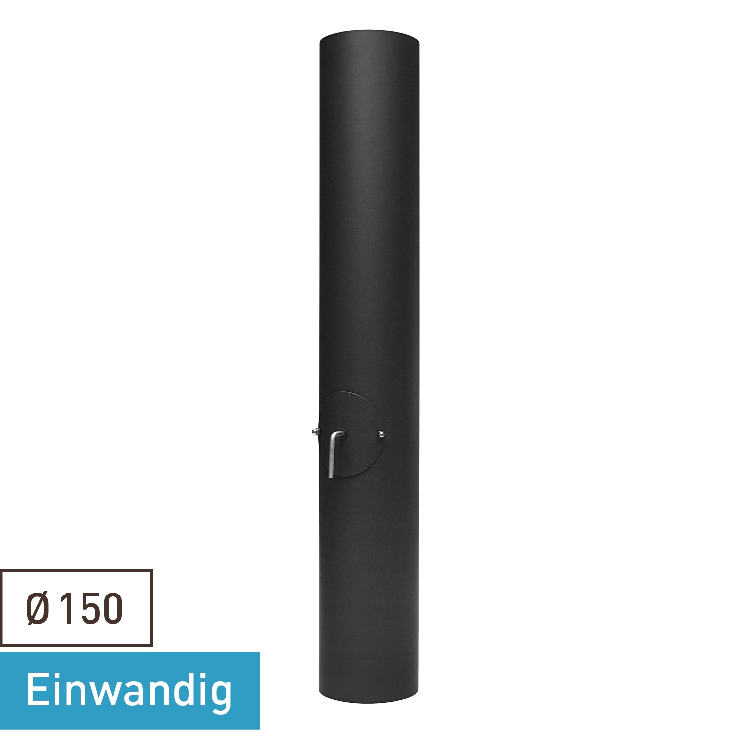 Raik Basic Längenelement 150mm schwarz L: 1000mm mit Drosselklappe, Tür, Kondensatring für Rauchrohr / Ofenrohr