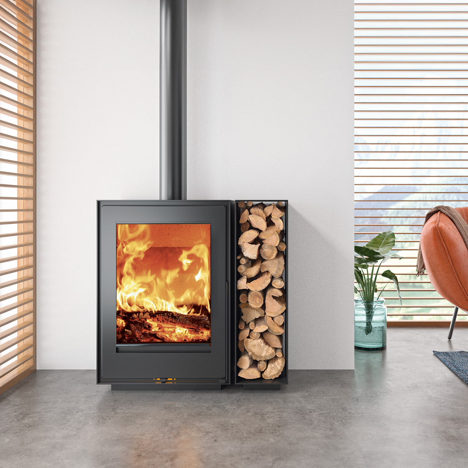 Kunst Stoves Sequoia 2.0 Kaminofen mit seitlichem Holzfach