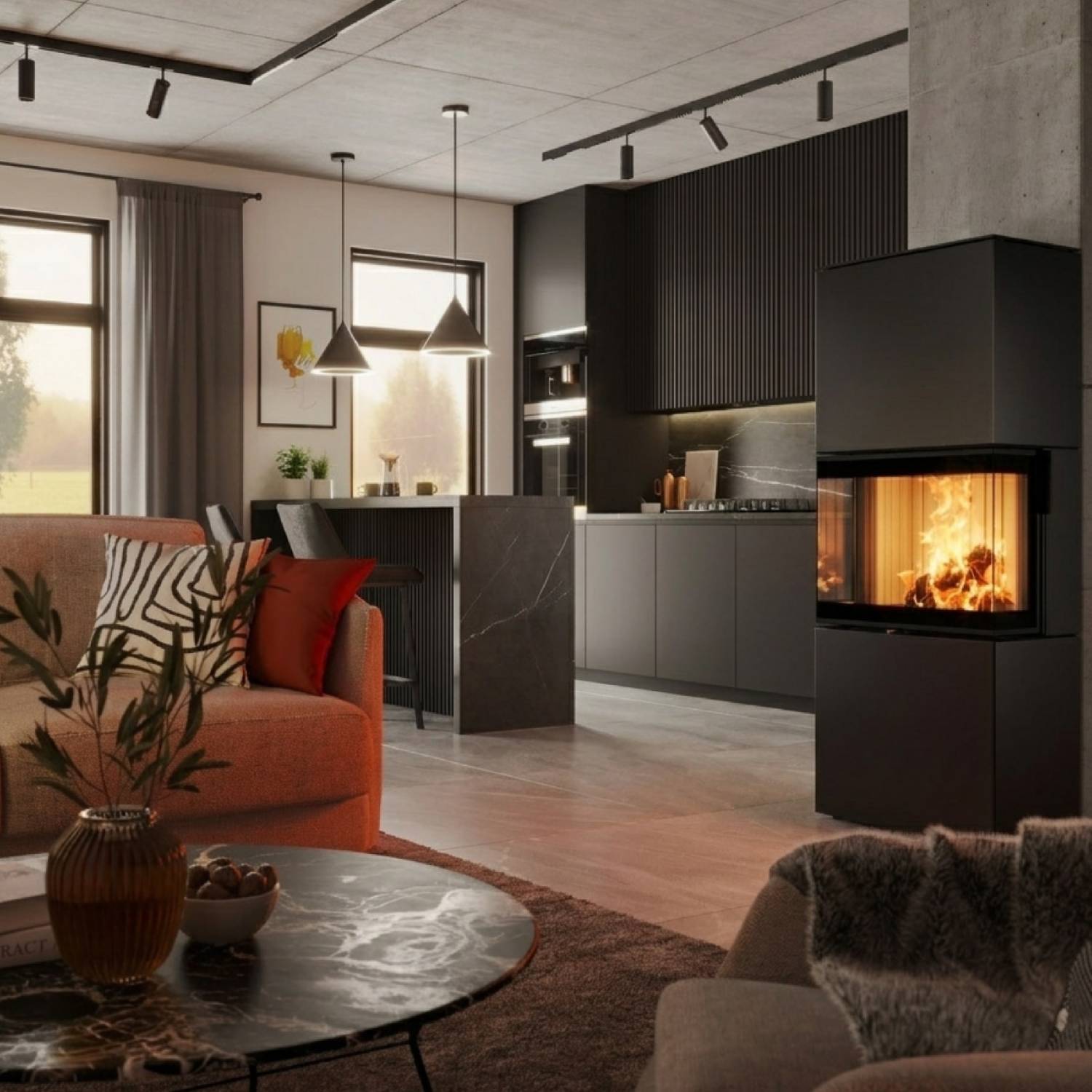 Spartherm Largo L steel RLU Kaminofen Nero
