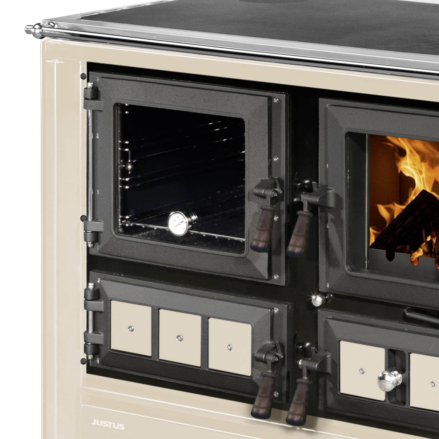 Justus Rustico-90 2.0 Küchenofen Stahl Creme, Backfach links