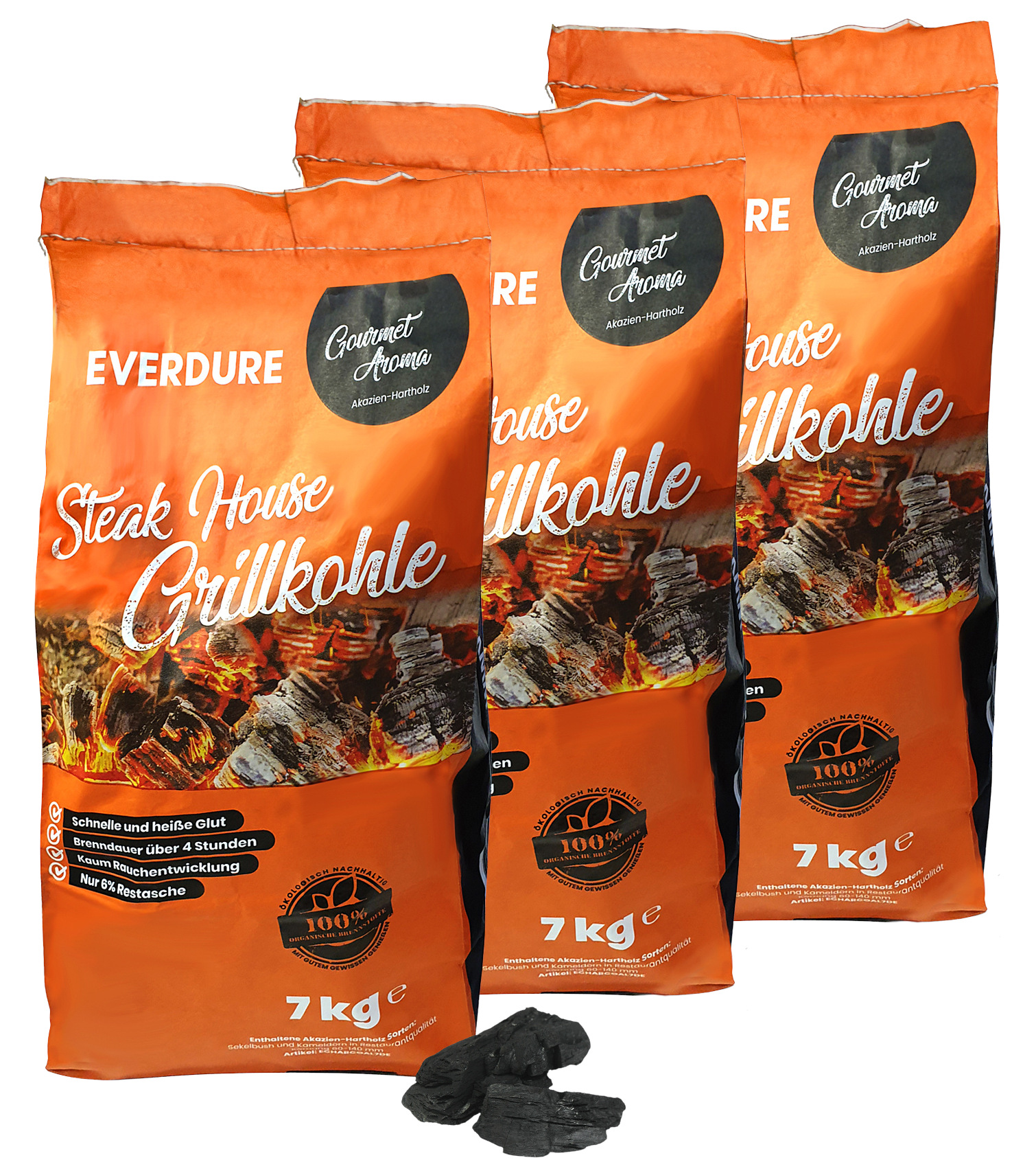 Everdure Steak House Grillkohle 3er Pack (3x7 kg) aus Akazien-Hartholz