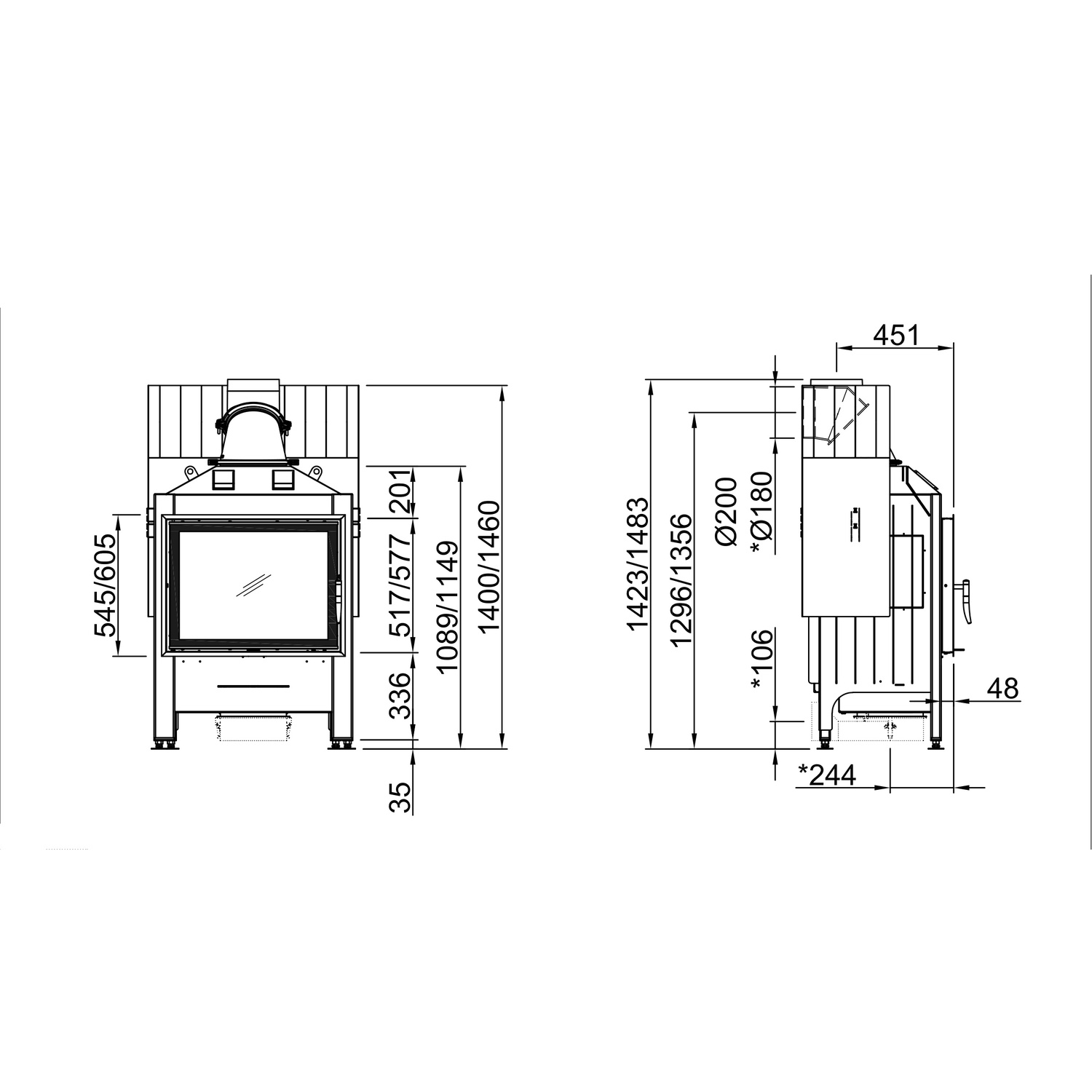 Spartherm Varia 1V Kamineinsatz links 1423 mm Höhe 180 mm RR