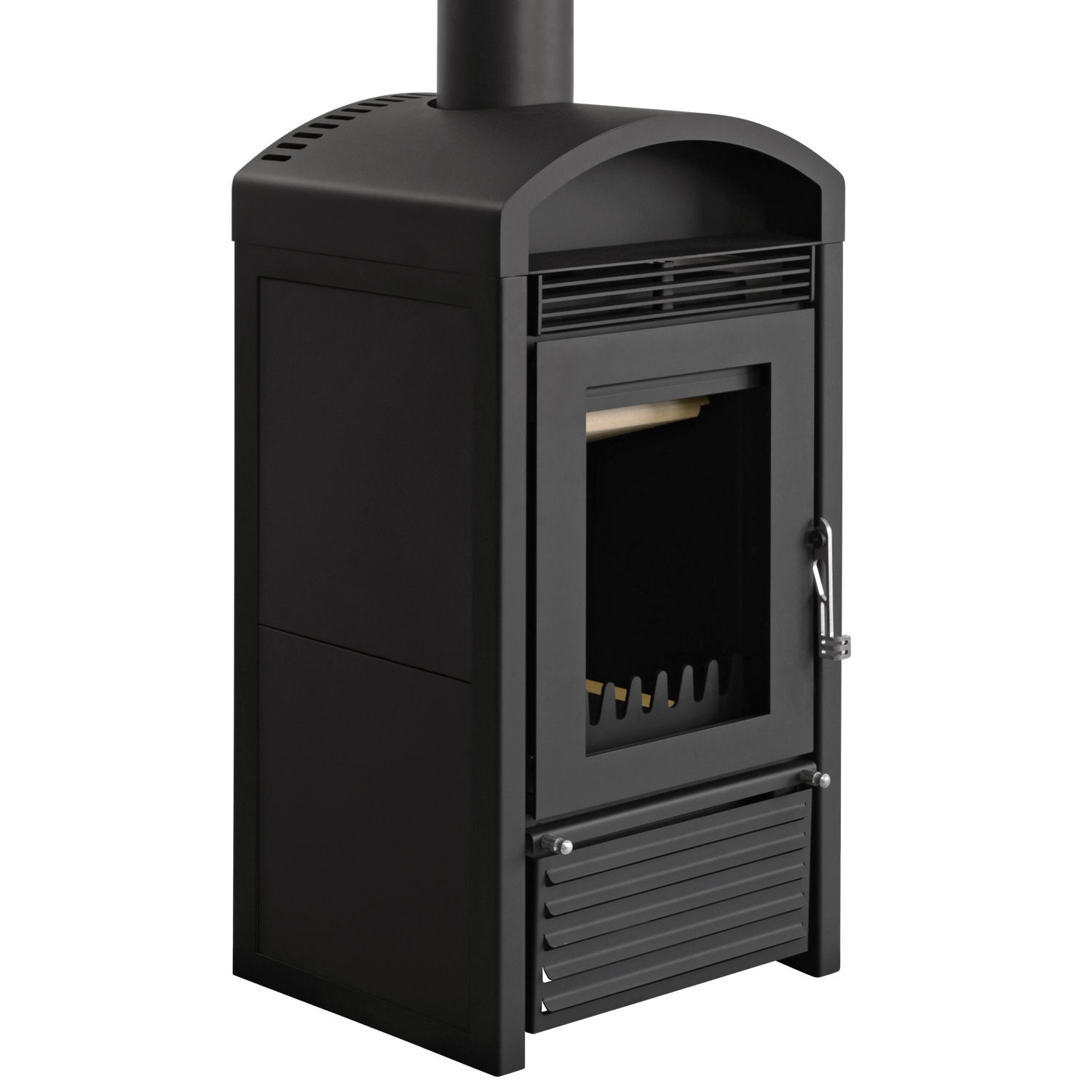 Schmitzker Marbella Mini Stahl Schwarz Wasserführender Kaminofen - Komplett-Set mit Pufferspeicher TPSR 300L + 1 SWT, inkl. Isolierung