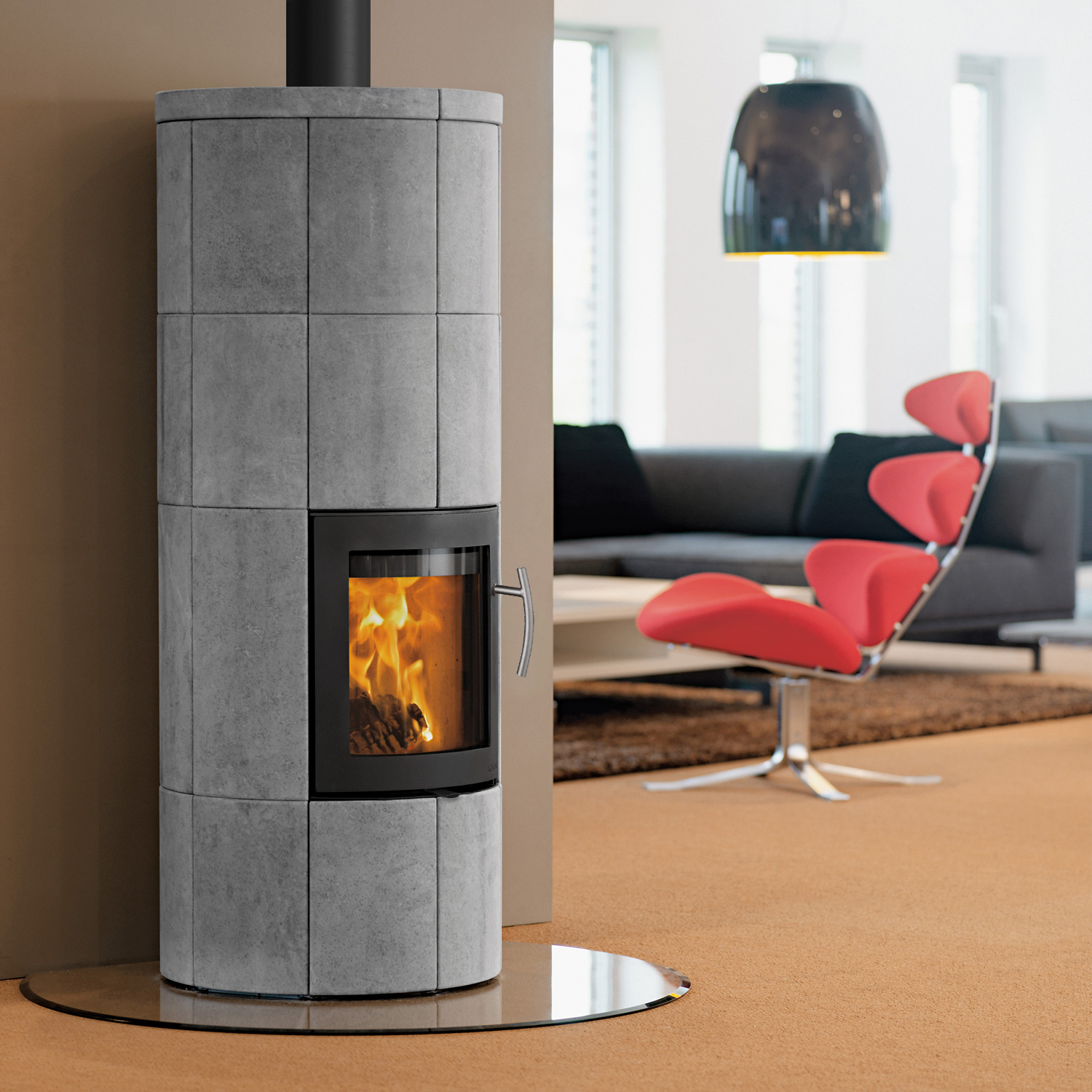 Lotus M2 Kaminofen Schwarz/ Speckstein, Rauchabgang oben