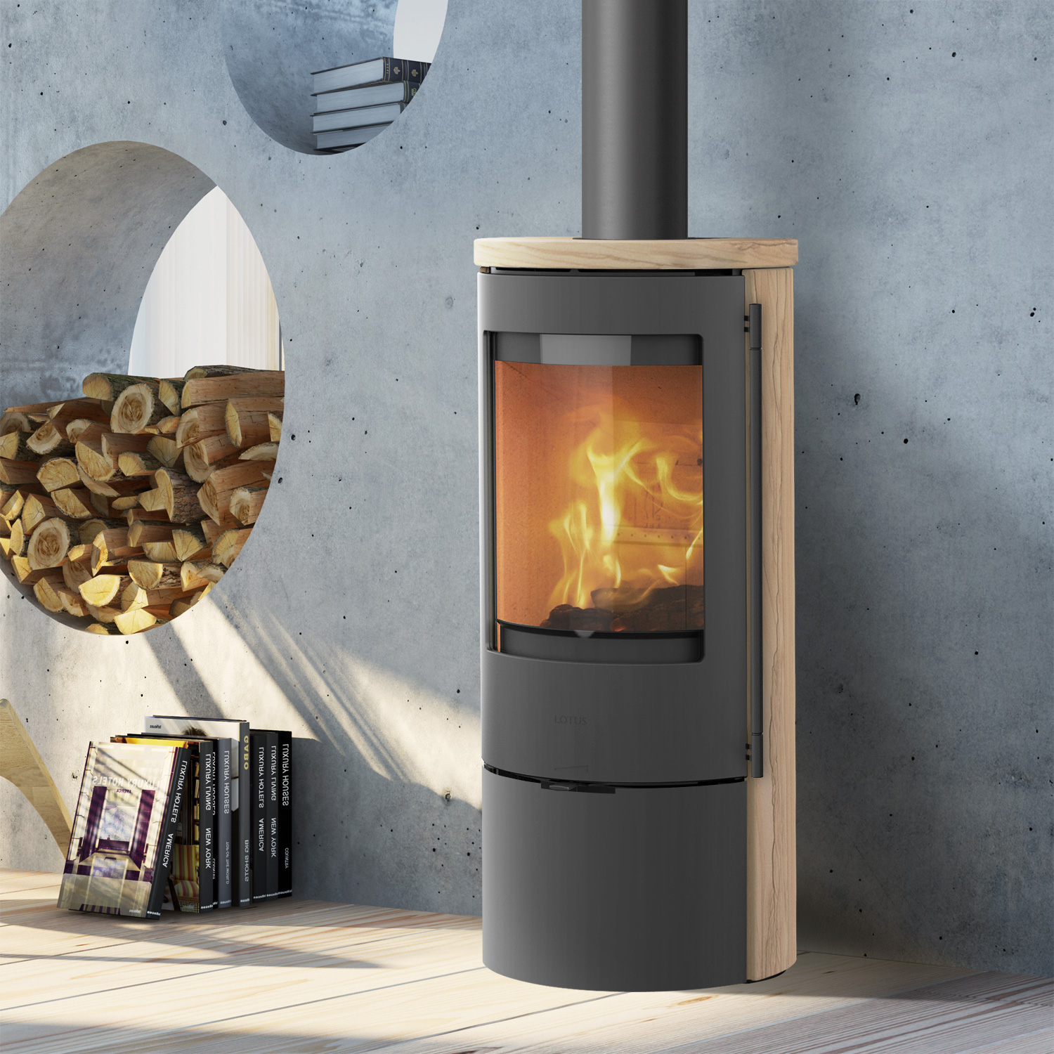 Lotus Prestige Basic S Kaminofen Sandstein, Korpus Grau, DIBt, Rauchrohranschluss oben Lotus Prestige Basic S Kaminofen Sandstein, Korpus Grau, DIBt, Rauchrohranschluss oben