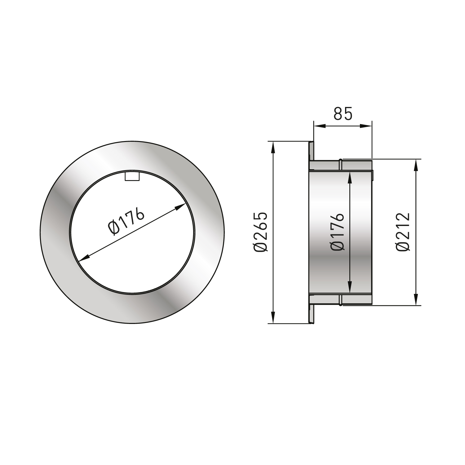 Raik Izoker Doppelwandfutter 150mm schwarz doppelwandig mit Wandrosette für Rauchrohr / Ofenrohr