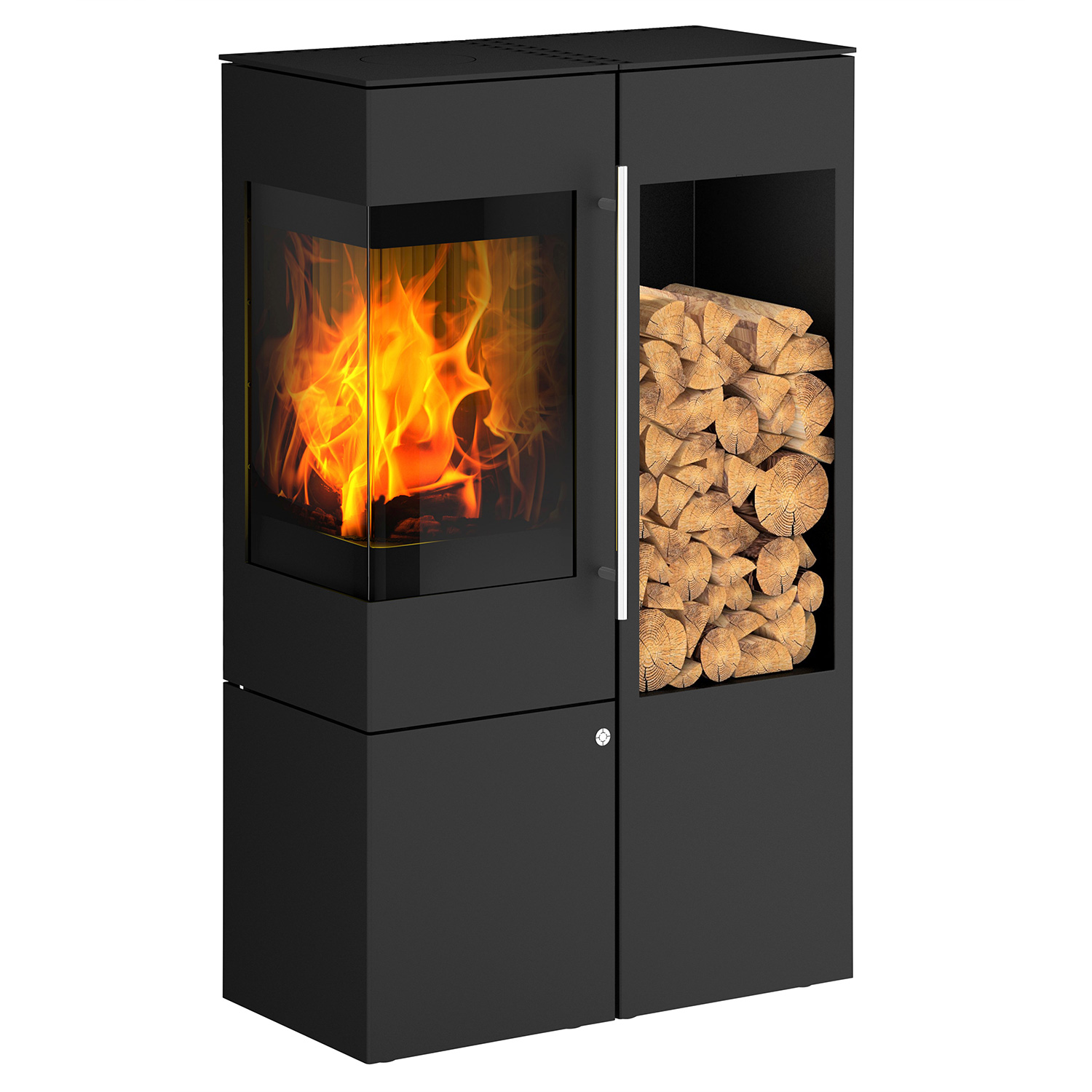 Olsberg Ipala Smart Compact Kaminofen Stahl schwarz, Türanschlag links, Stahltür mit Holzregal rechts Olsberg Ipala Smart Compact Kaminofen Stahl schwarz, Türanschlag links, Stahltür mit Holzregal rechts