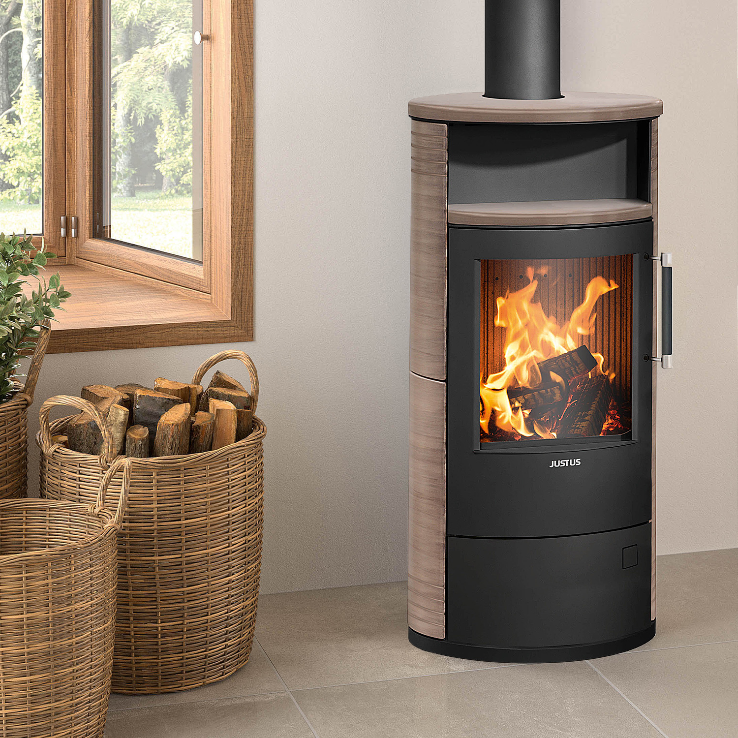 Justus Island 5 2.0 Kaminofen Stahl Schwarz / Keramik Grappa