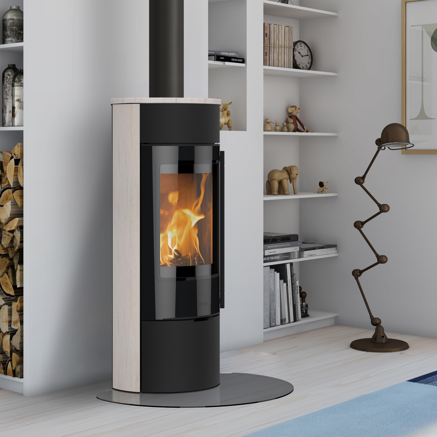 Lotus Prestige Magic 40 Kaminofen Schwarz/ Limestone, RR hinten od. RR oben / optional Griffvarianten