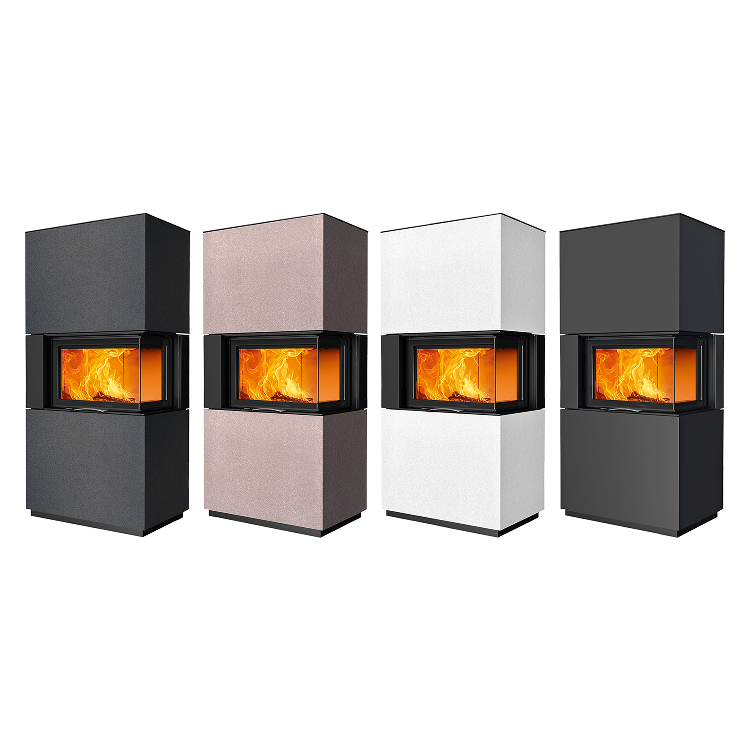 Austroflamm Sam 2.0 Kaminbausatz Eckverglasung rechts mit Schiebetür Beton Polar White