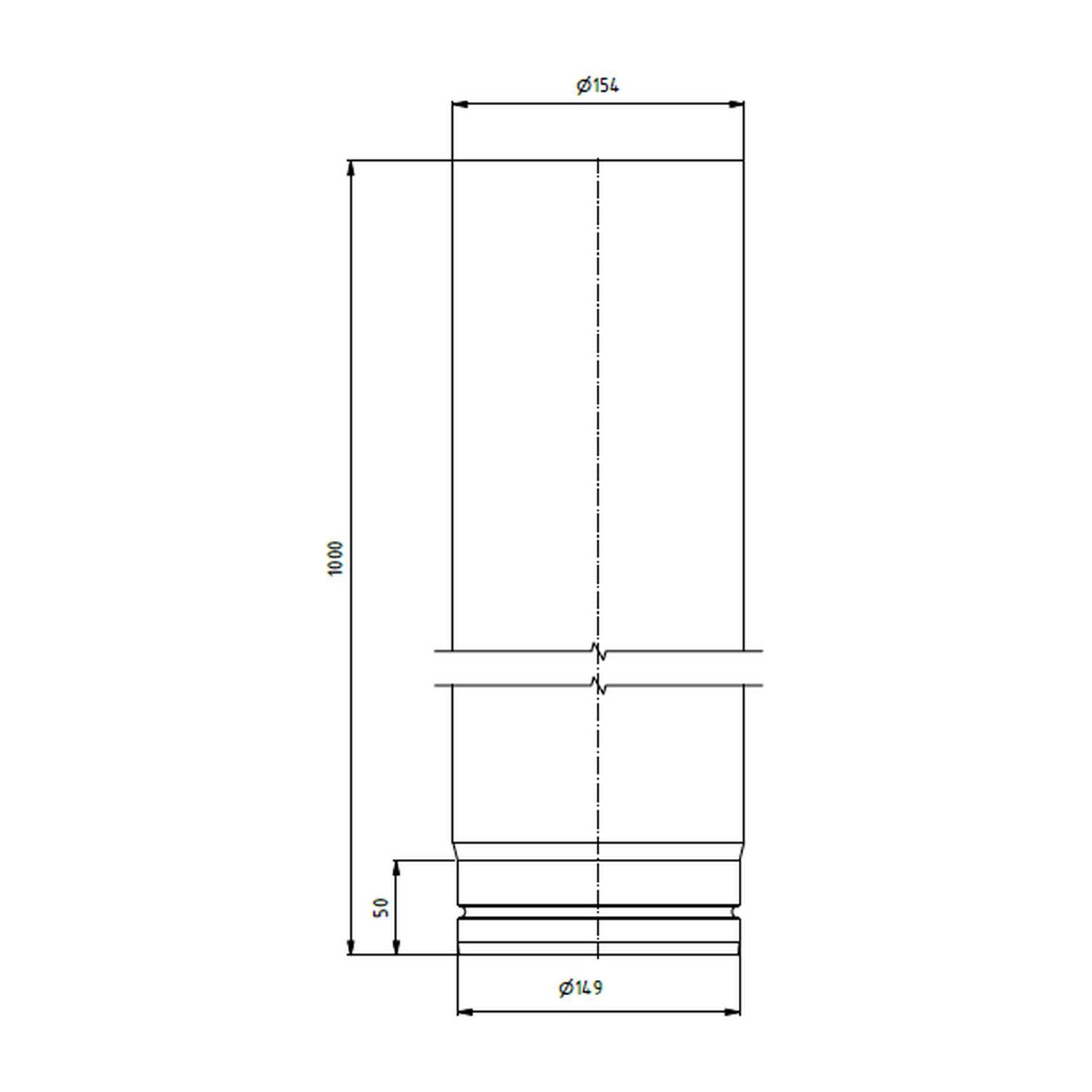 Raik Lifestyle Längenelement Durchmesser 150x1000x2,00mm eingezogen mit Dichtung schwarz für Rauchrohr/ Ofenrohr