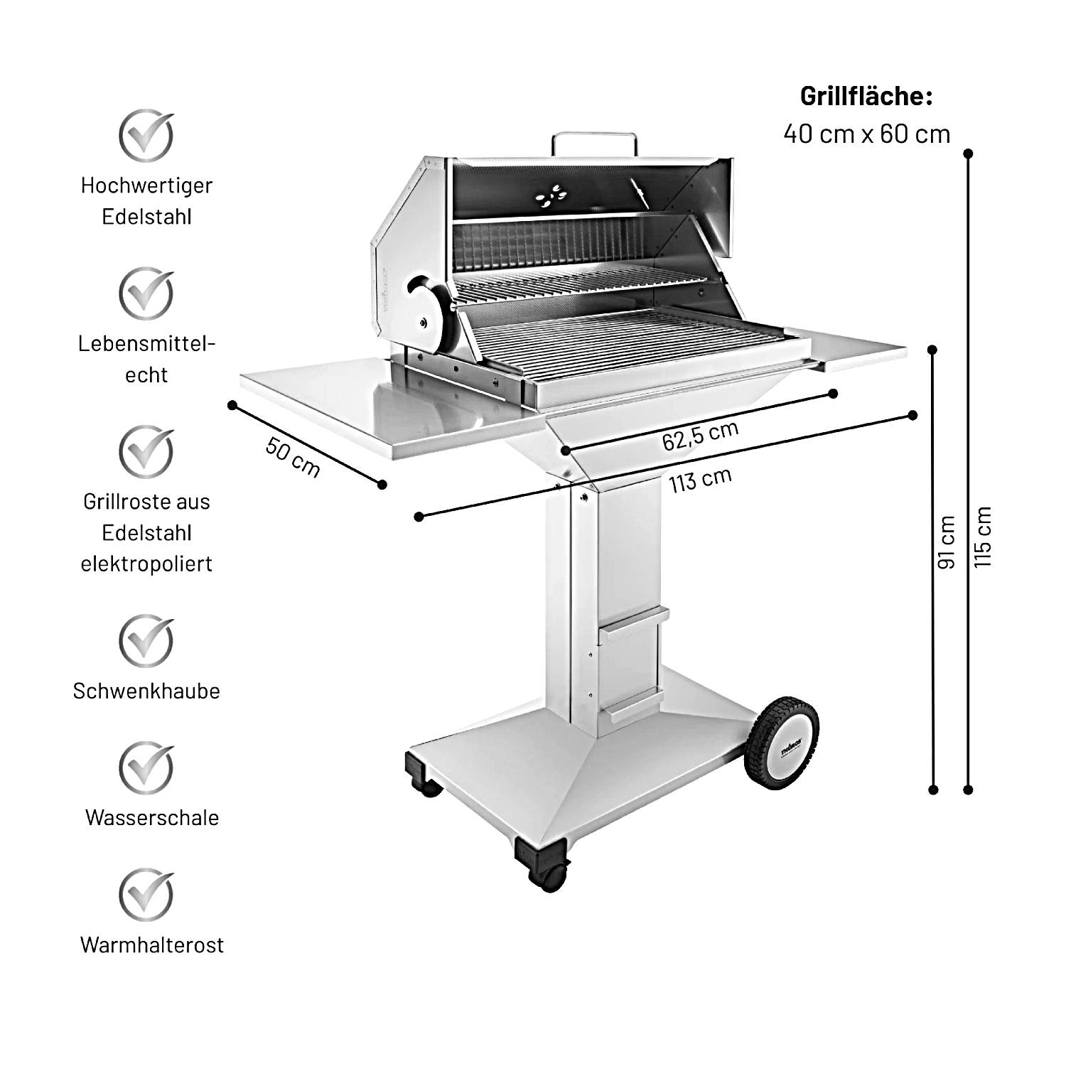 Thüros T4 - BBQ Station fahrbar Grillfläche 40 x 60 cm