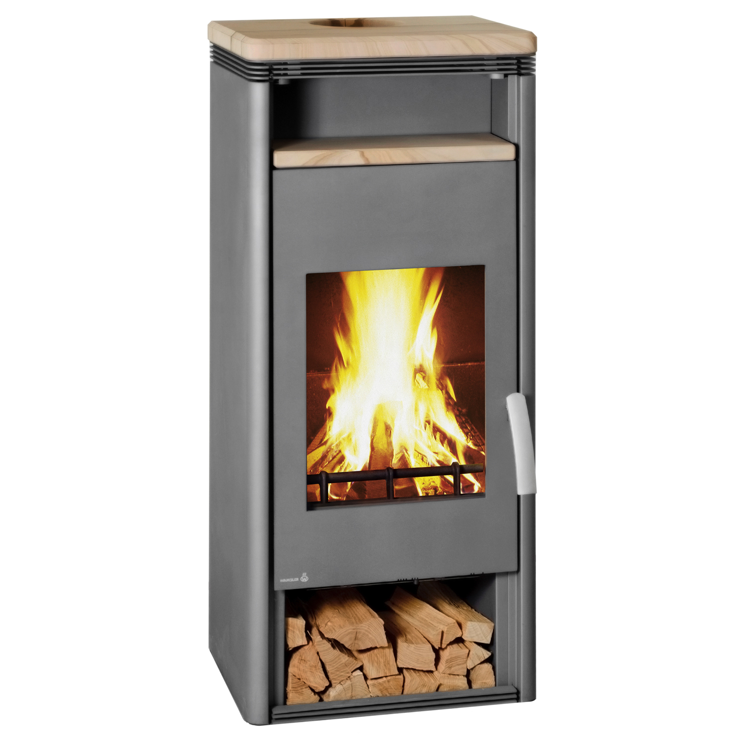 Wamsler Orpheus Kaminofen mit Warmhaltefach Stahl Grau / Sandstein 8 kW