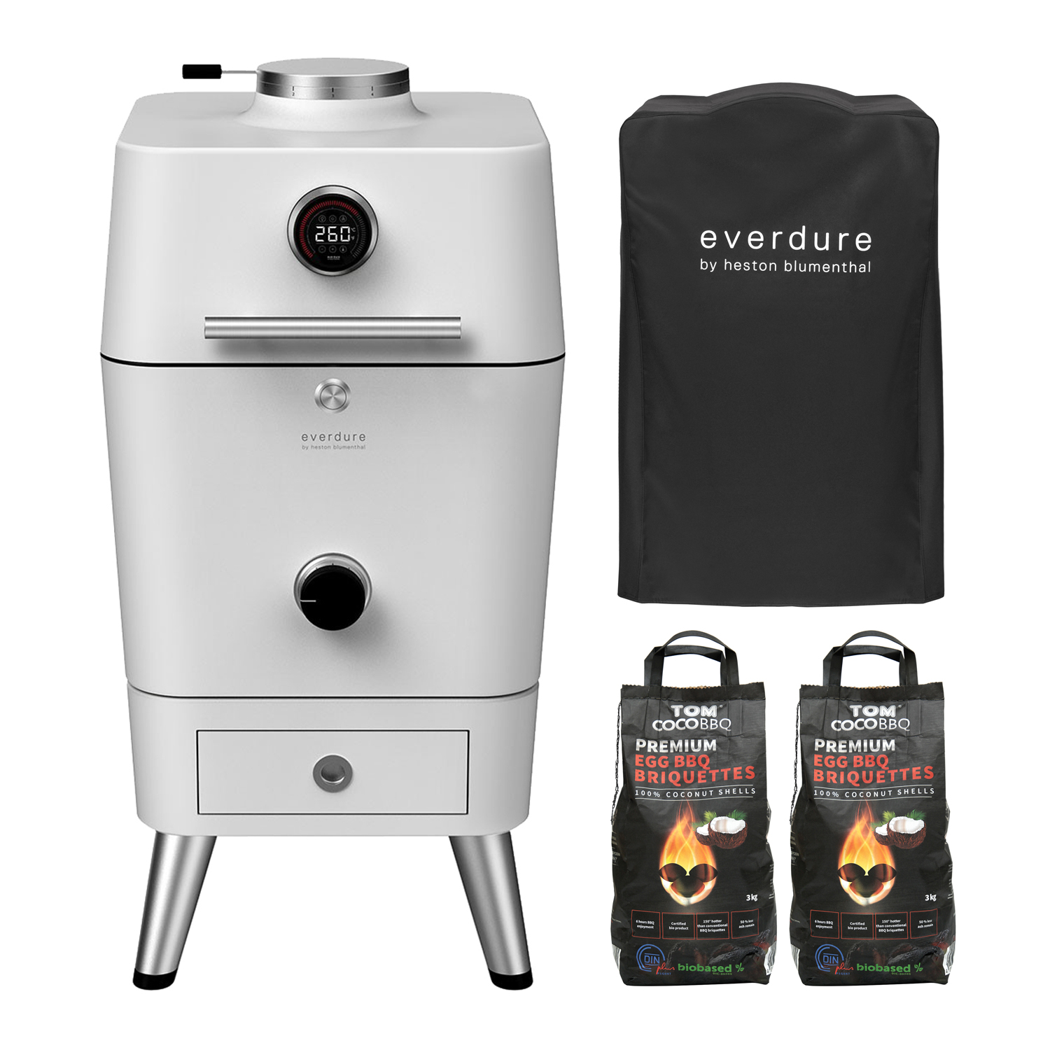 Everdure 4K Holzkohlegrill Stone + Abdeckhaube + 6 kg TOM COCO Kokoskohle-Briketts Everdure 4K Holzkohlegrill Stone + Abdeckhaube + 6 kg TOM COCO Kokoskohle-Briketts