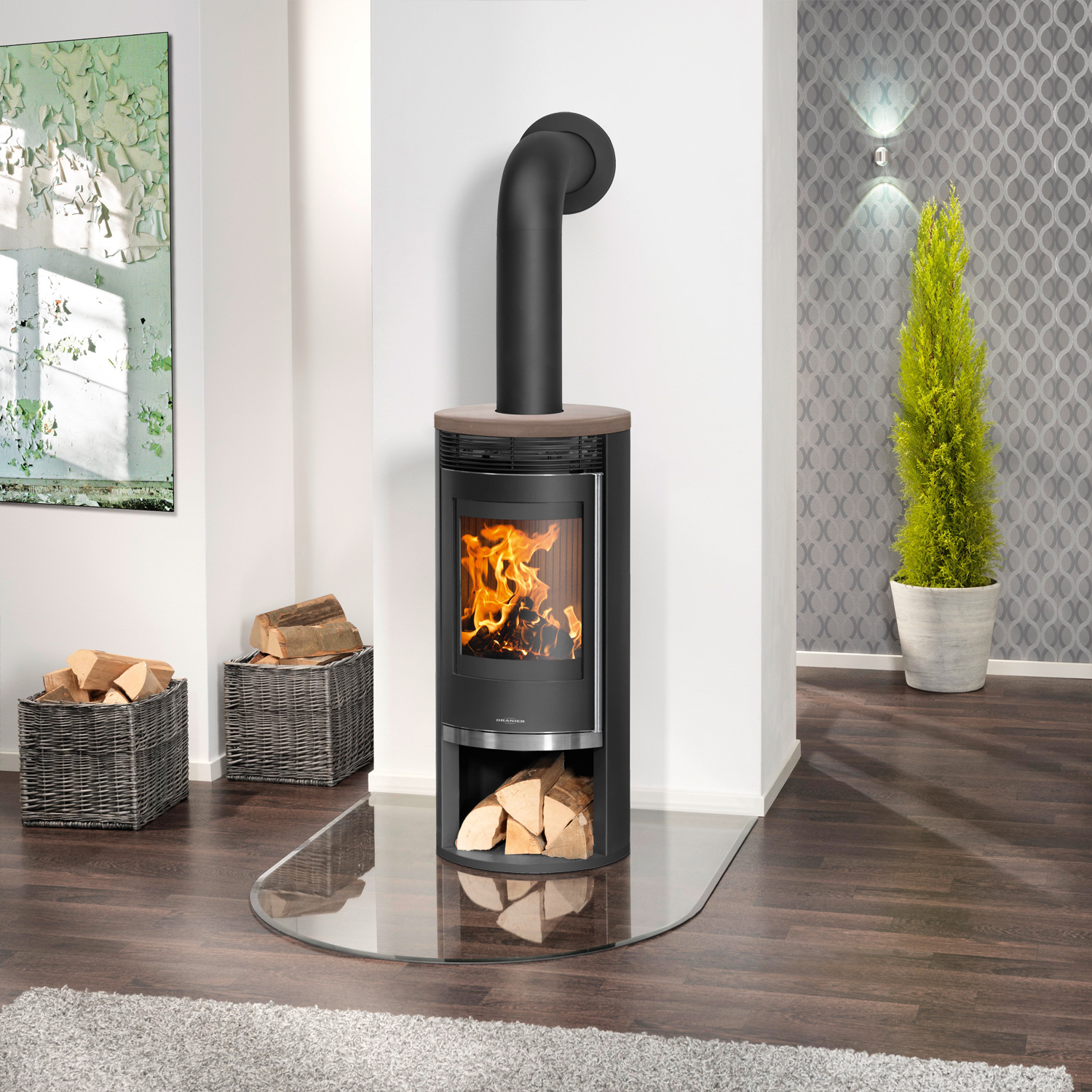 Oranier Rota 2.0 Kaminofen Stahl Schwarz mit Abdeckplatte Keramik Grappa