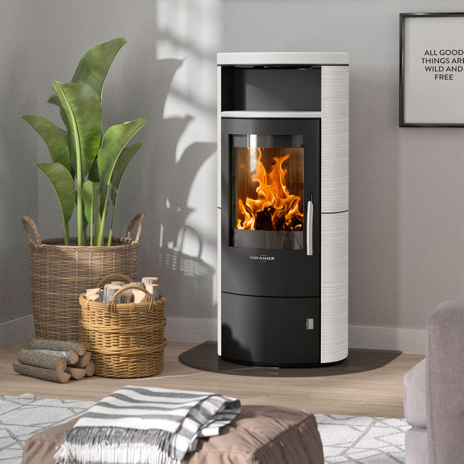 Oranier Polar 7 2.0 Kaminofen Stahl Schwarz / Keramik Seidenweiß