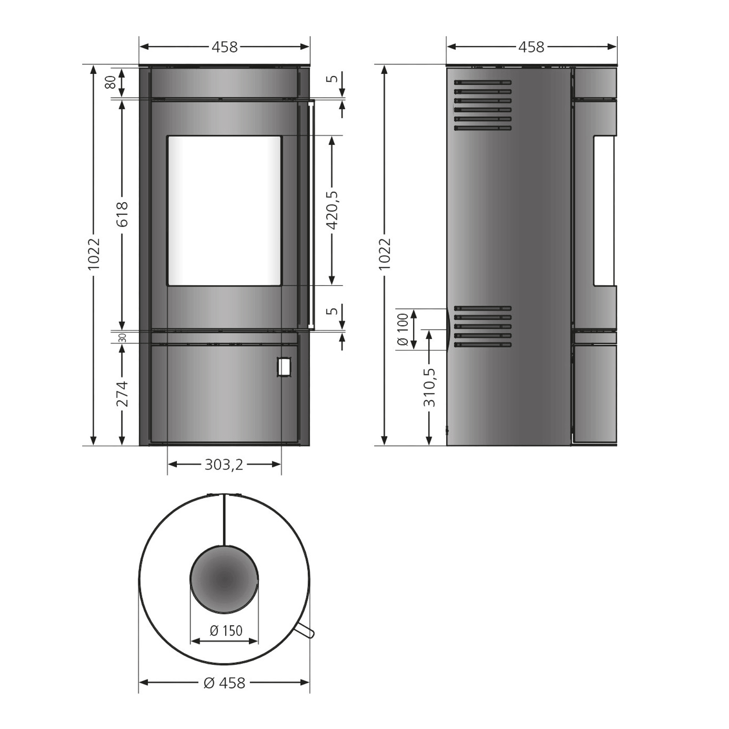 Justus Mino Top 2.0 Kaminofen Stahl Schwarz mit Gusstür