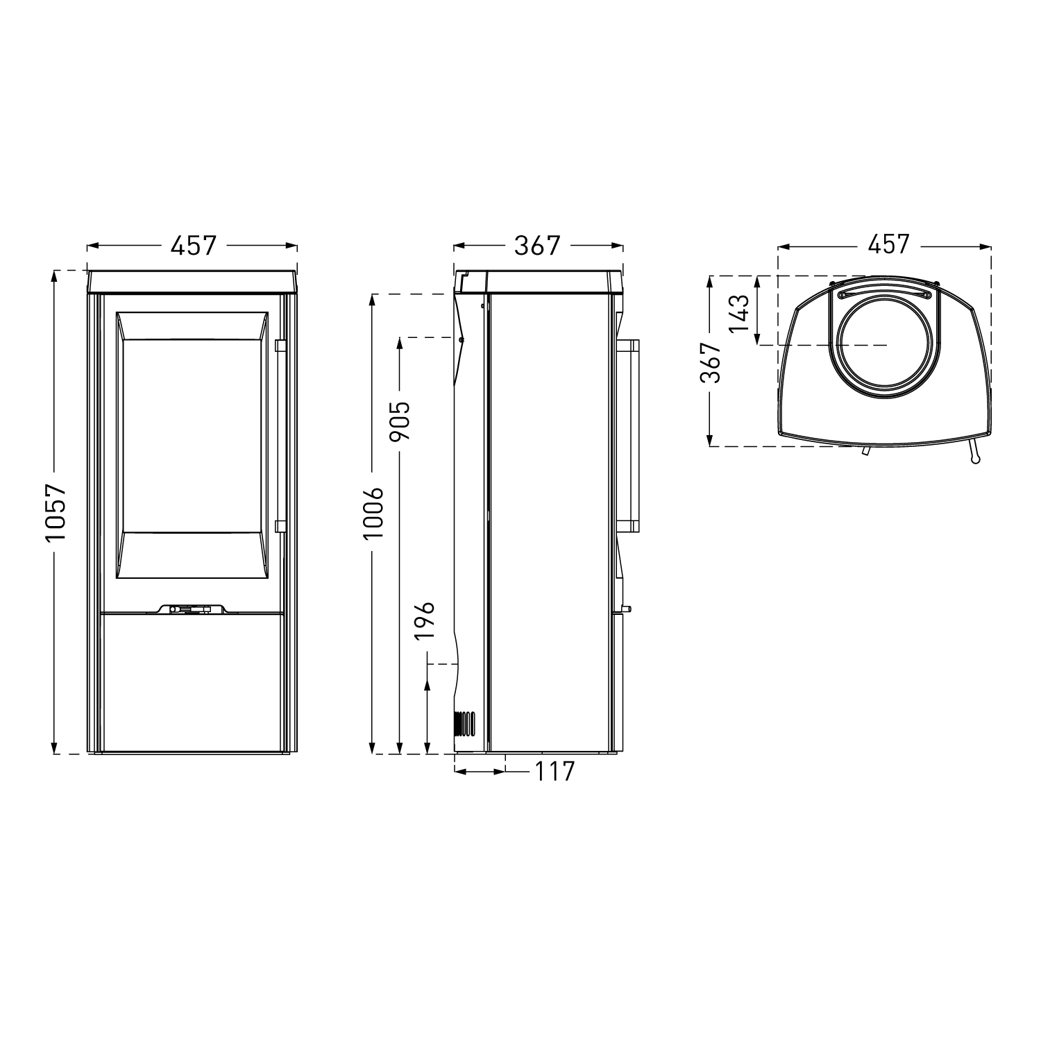 TermaTech TT30G Kaminofen Stahl Schwarz Rauchrohr oben / hinten