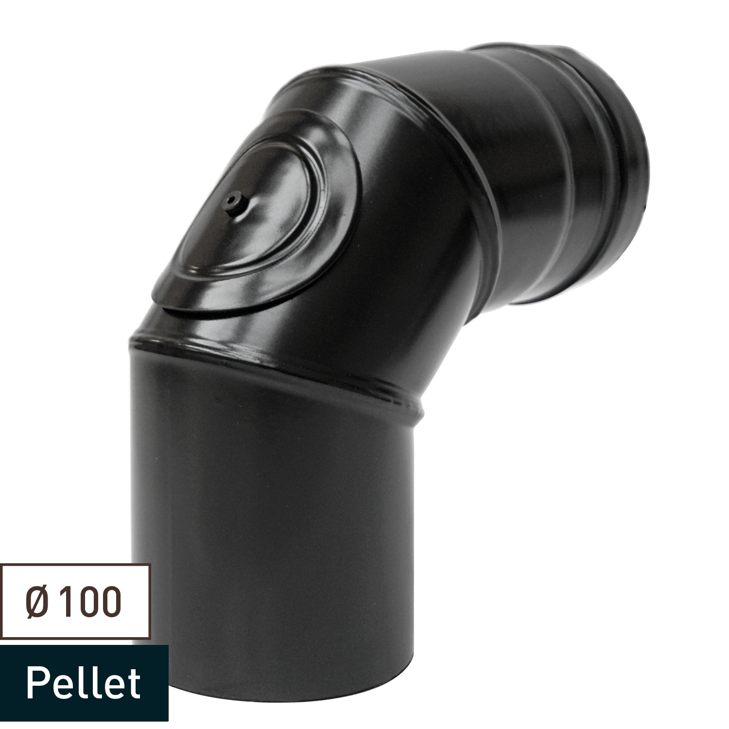Raik Pelletrohr / Ofenrohr 100 mm - 90° Bogen dreiteilig mit Reinigungsöffnung schwarz