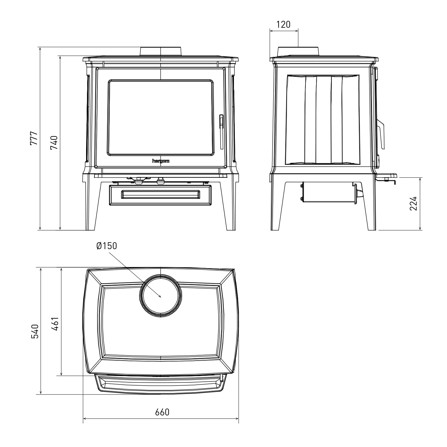 Hergom E30 M Kaminofen Gusseisen Schwarz Hergom E30 M Kaminofen Gusseisen Schwarz