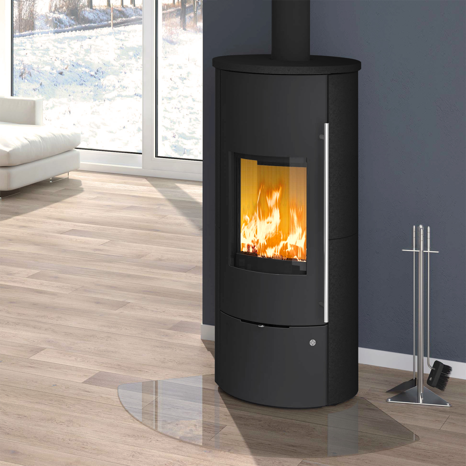 Olsberg Tolima PowerSystem II Compact Kaminofen Stahl Schwarz | Keramikverkleidung Hämatit