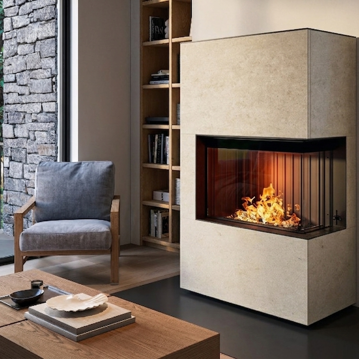 Spartherm Citrin 2R Kaminbausatz RLU Kalkstein Porto blanco