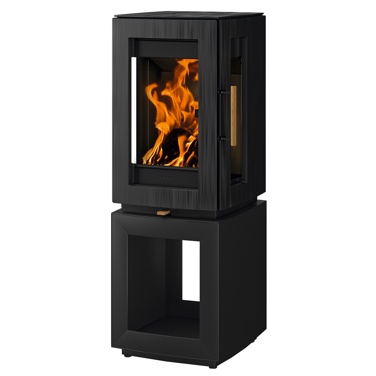 Hergom Glow Kaminofen Gusseisen Schwarz mit Holzlagerfach Hergom Glow Kaminofen Gusseisen Schwarz mit Holzlagerfach