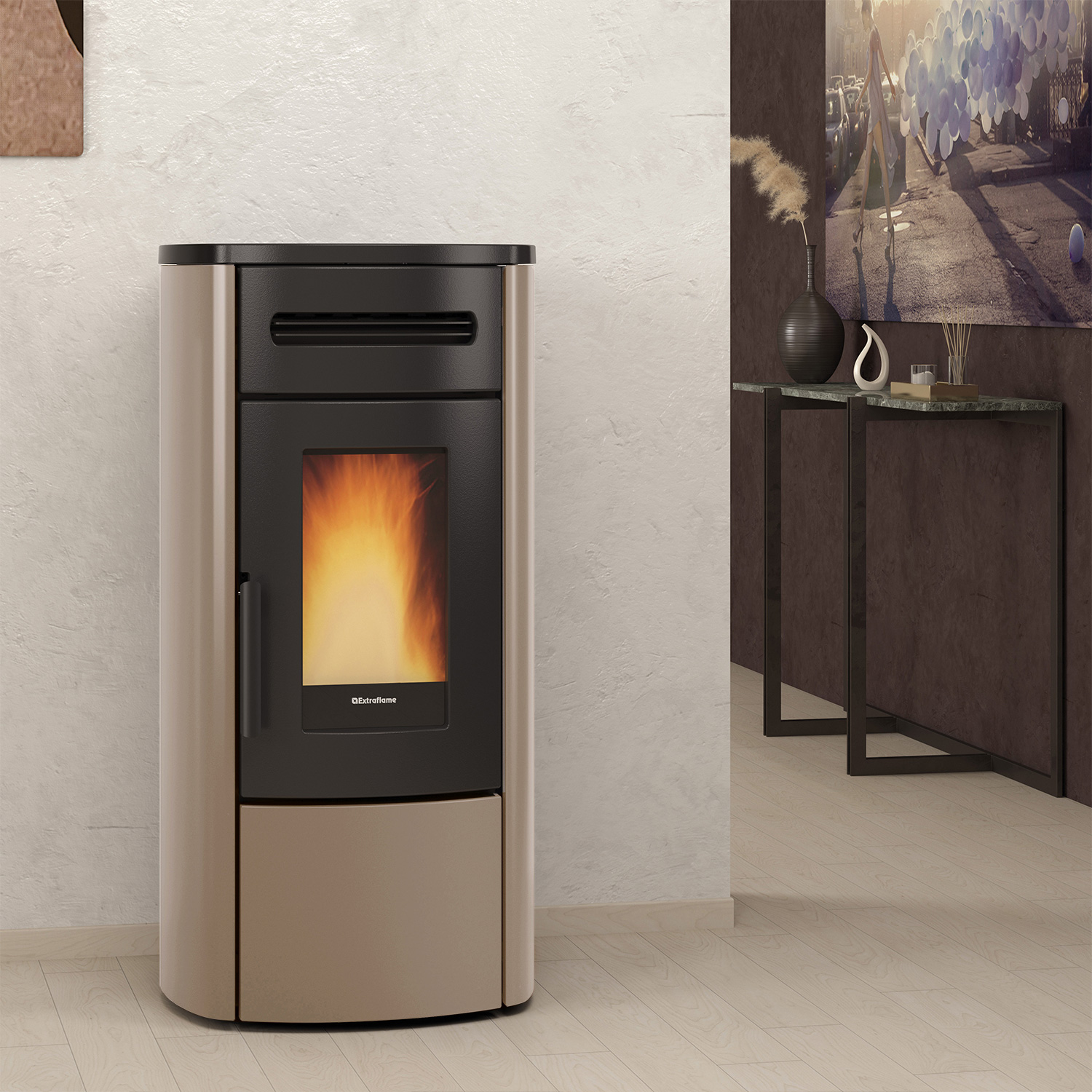 Extraflame Evolution Line Guenda Idro 5.0 Wasserführender Pelletofen Taupe Matt Extraflame Evolution Line Guenda Idro 5.0 Wasserführender Pelletofen Taupe Matt
