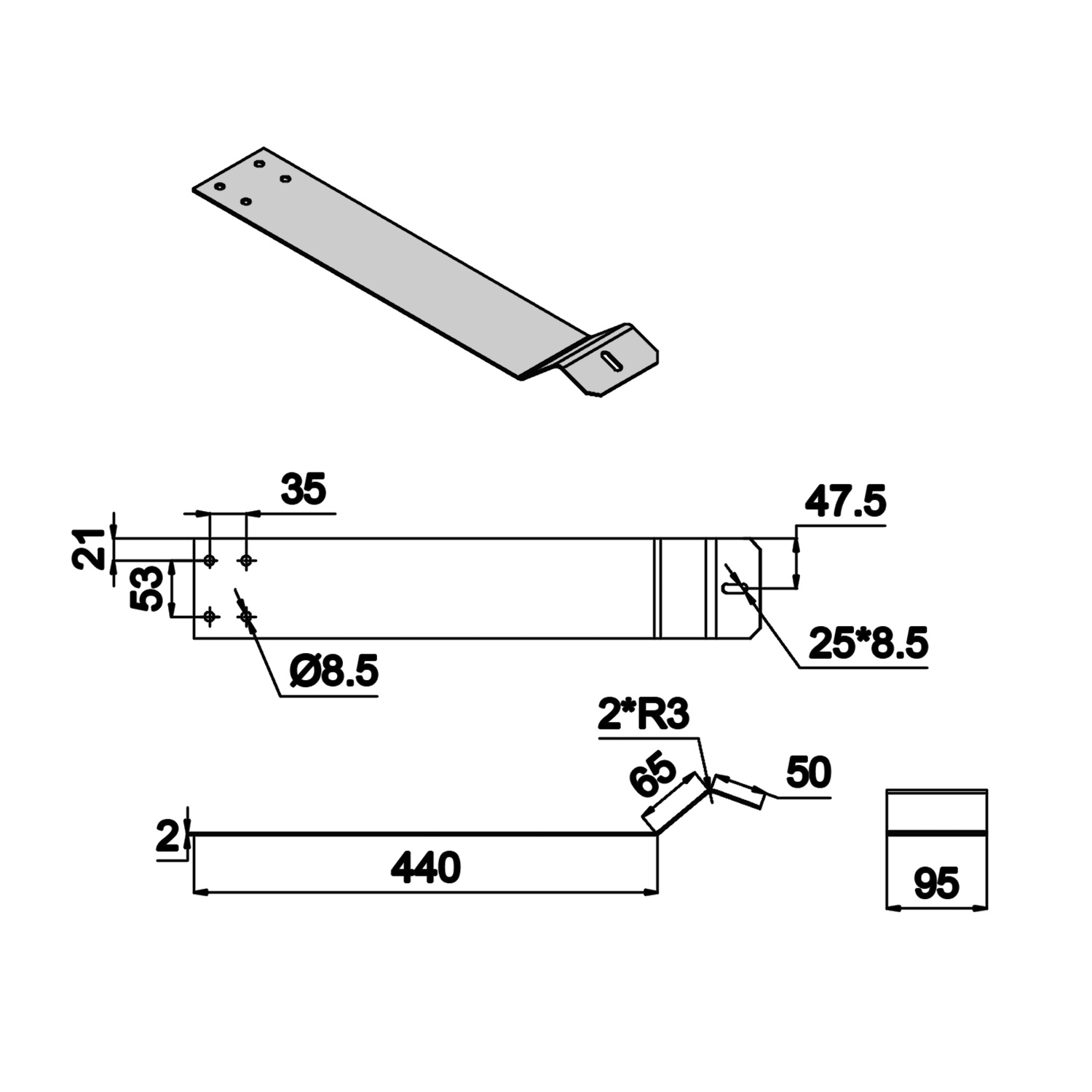 Verstellbare Halterung 20° für Modulbreite 99 cm - 113,4 cm