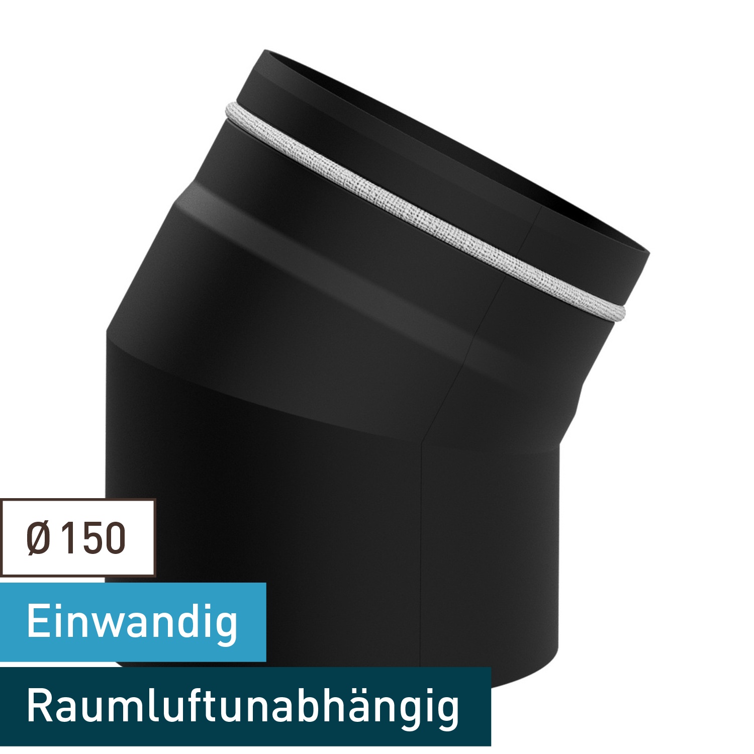 Raik Lifestyle Bogen Durchmesser 150/30° 2,00mm eingezogen 2-tlg mit Dichtung für Rauchrohr/ Ofenrohr